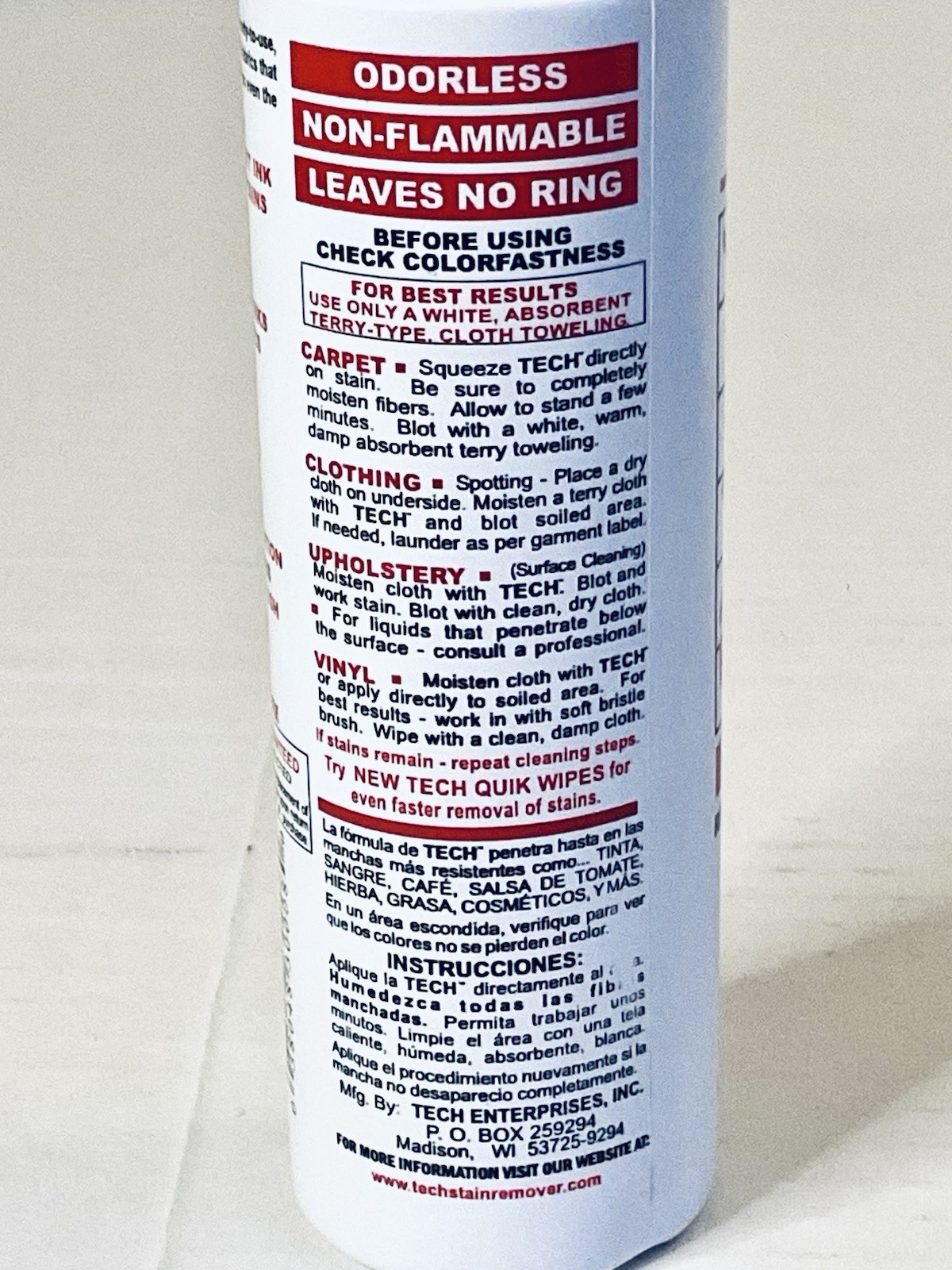 TECH STAIN REMOVER FOR STUBBORN STAINS SAFE TO USE 8 FL OZ