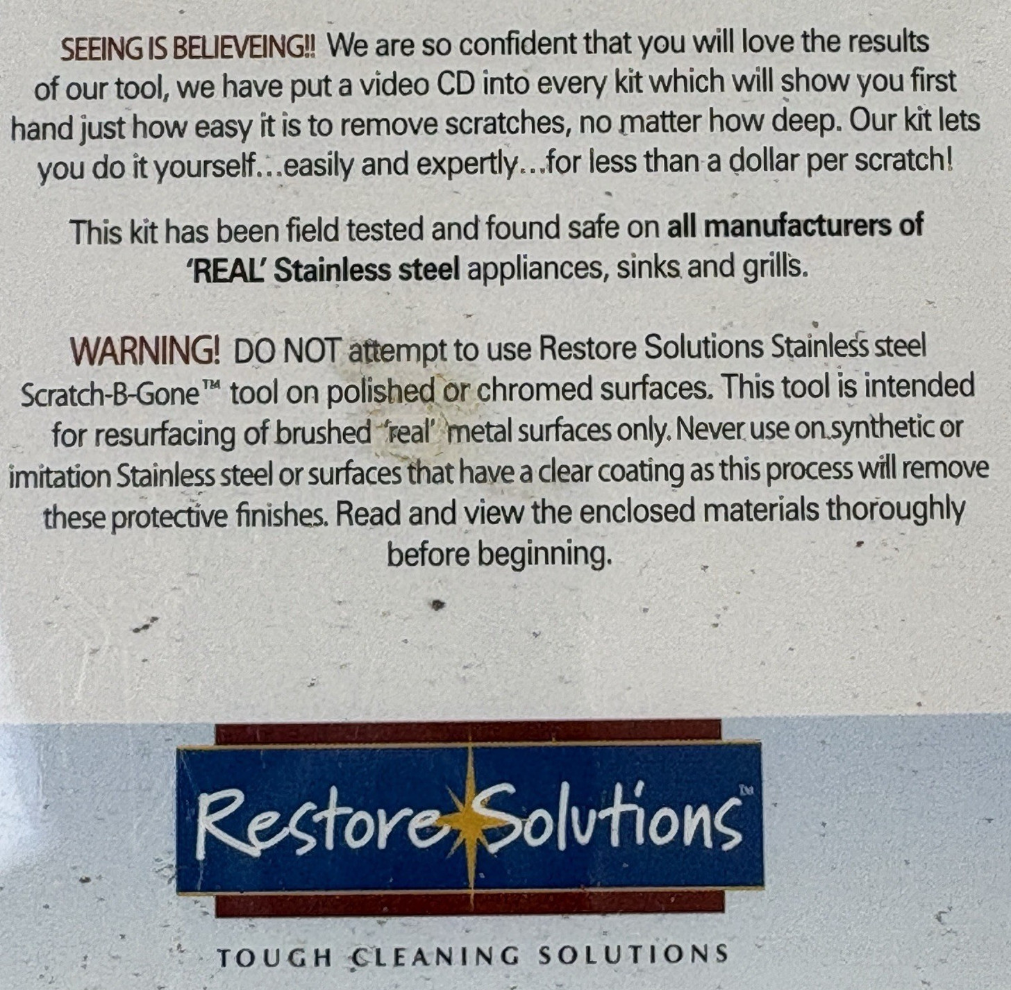Scratch-B-Gone Stainless Steel Repair Kit Restore Solutions Professional / Home