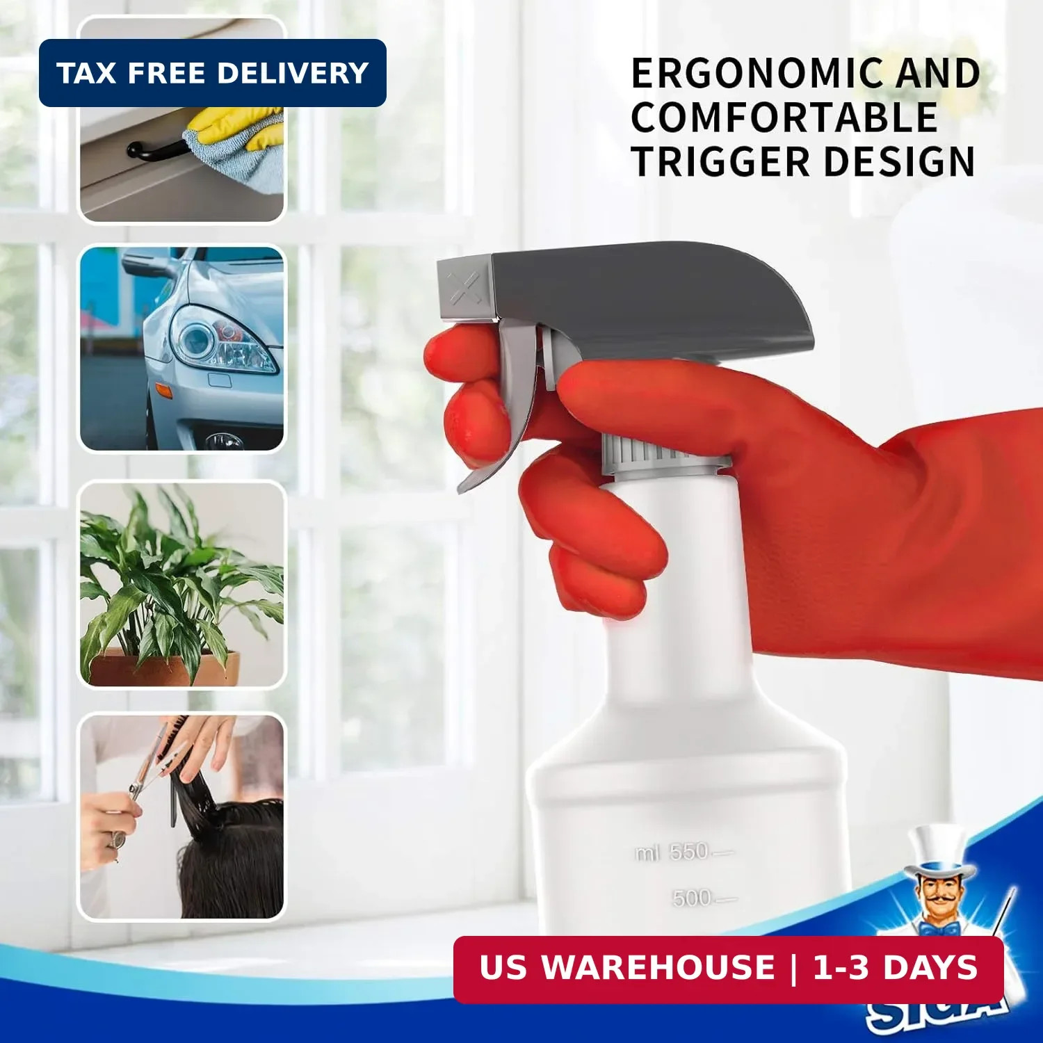 MR.SIGA 24 oz Empty Plastic Spray Bottles for Cleaning Solutions, Heavy Duty Hou
