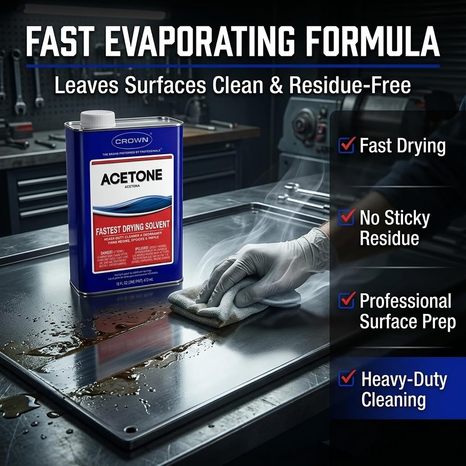 100% Pure Crown Acetone Solvent Cleaner Fast-Evaporating Liquid Cleaning