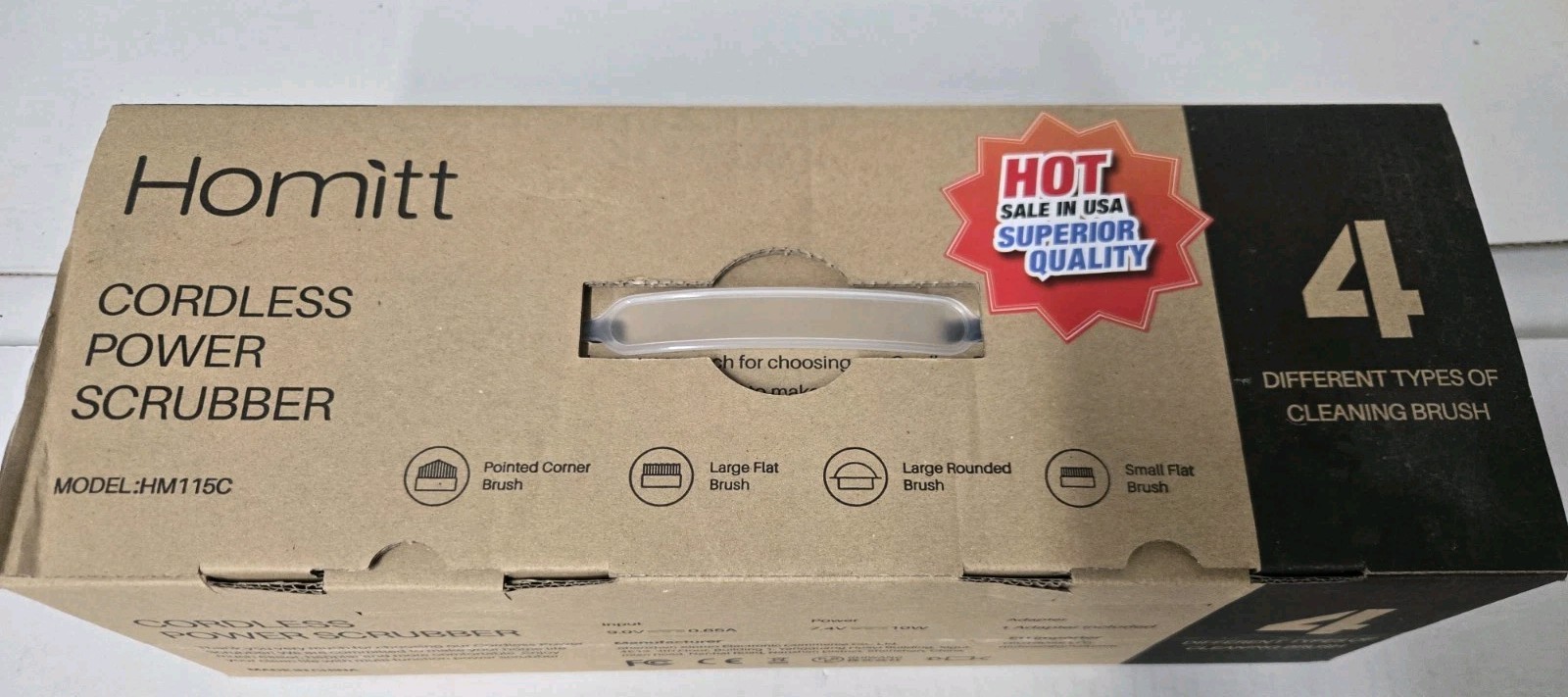 Homitt Cordless Power Scrubber HM115C – 4 Brush Heads – Bathroom Shower Walls