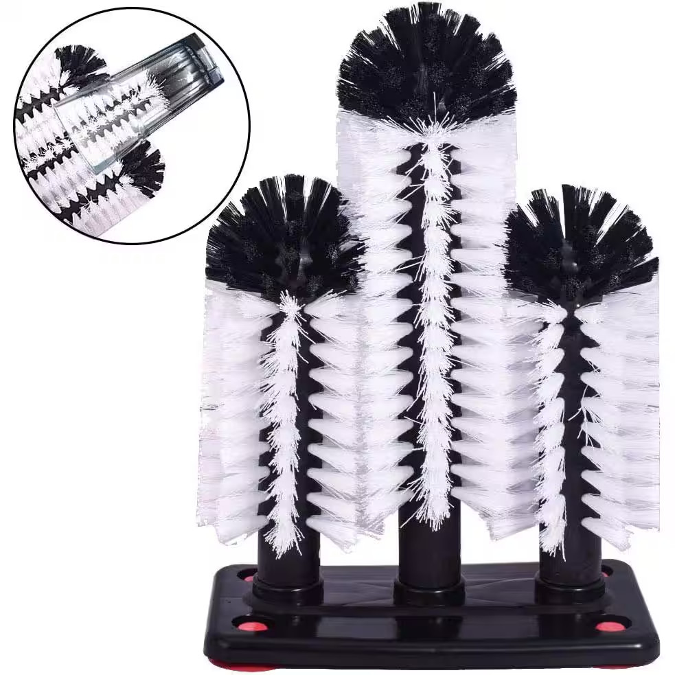 10.43 In. Nylon Cleaning Bottle Brush Glass Cup Washer with Suction Base 3 Head