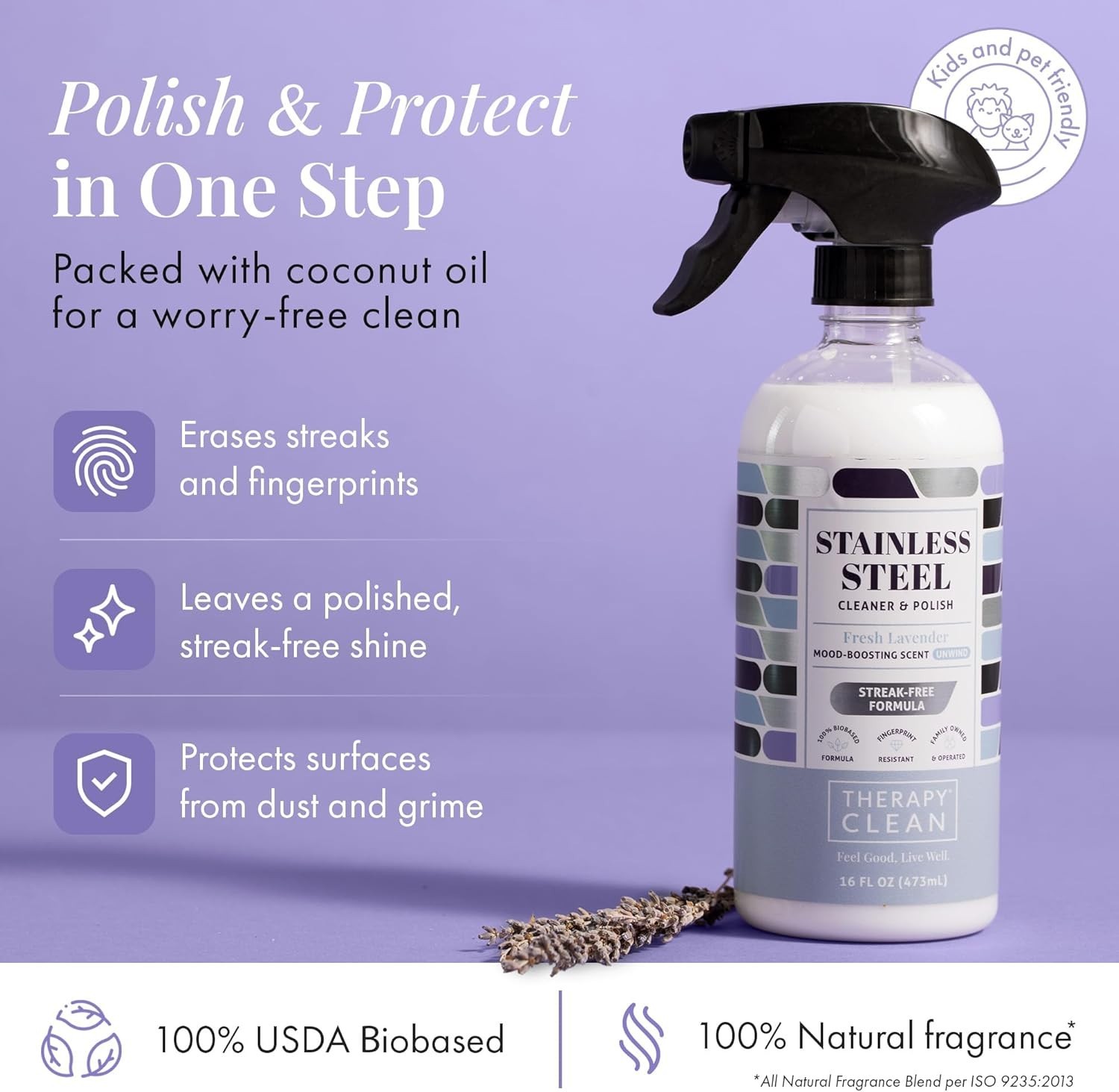 Therapy Stainless Steel Cleaner & Polish Fingerprint Remover Lavender Scent