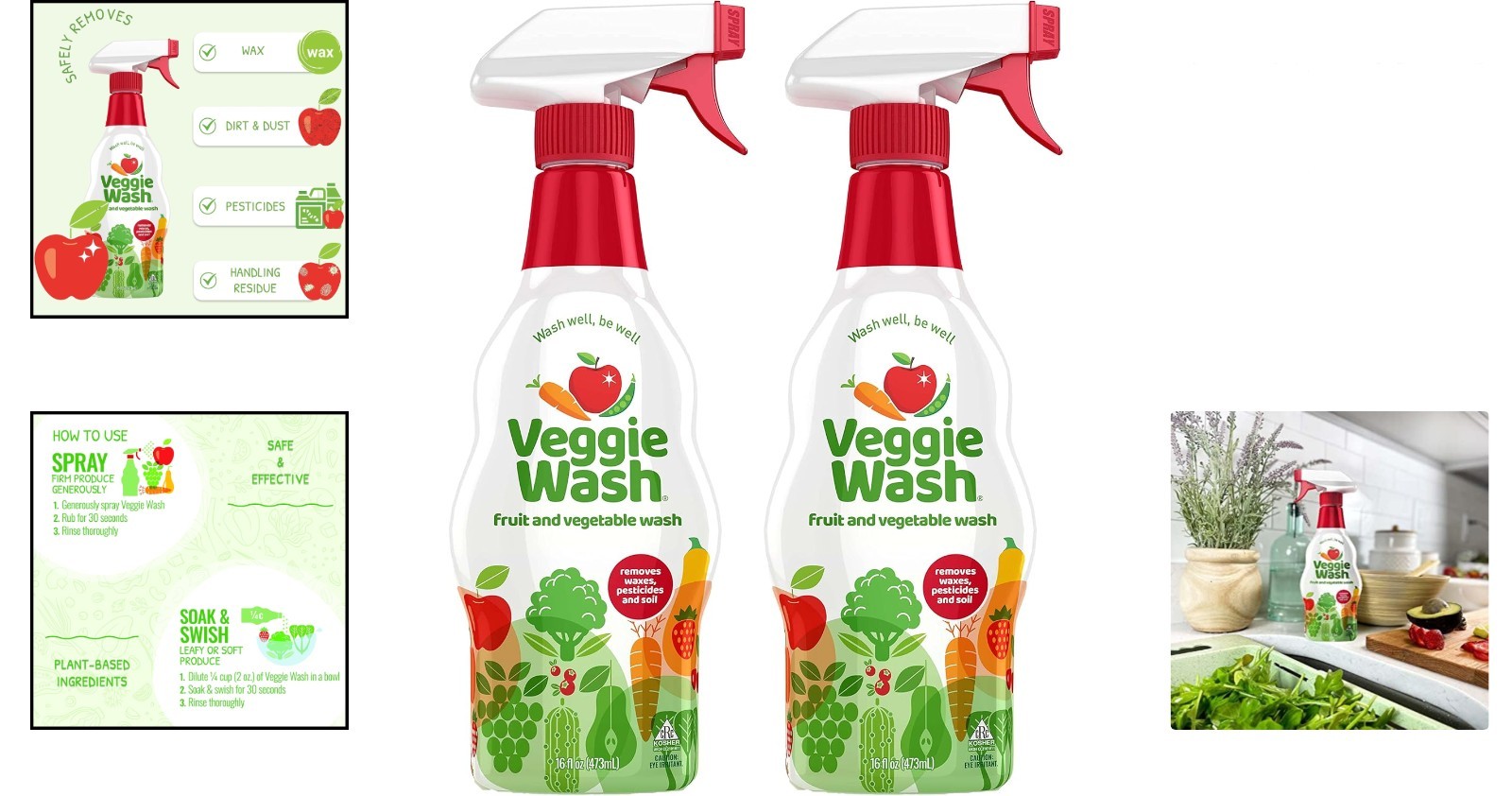 Natural Fruit & Vegetable Wash – 16 oz Spray for Safe and Clean Produce (2 Pack)
