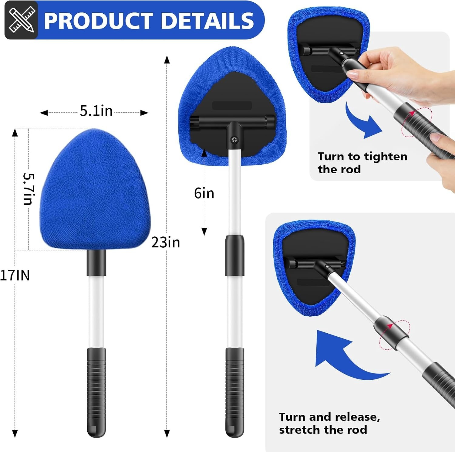 Windshield Cleaning Tool, 23-inch Extendable Handle Car Window Cleaner with 4…
