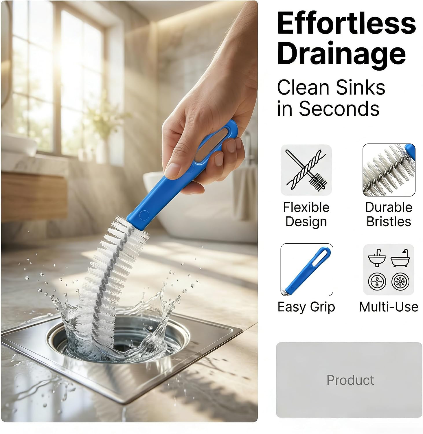 Flexible Drain Cleaning Brush Set, Long Pipe Cleaner for Kitchen Sink, Shower, T