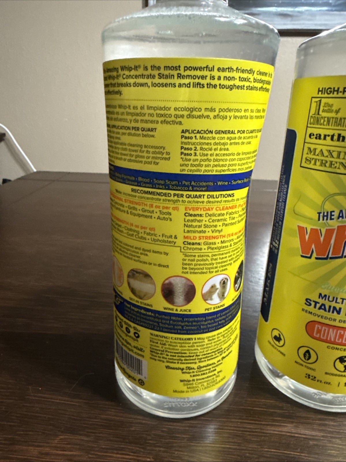 Lot of 2 WHIP-IT Concentrate MIRACLE CLEANER Eucalyptus Oil Multi Stain Remover