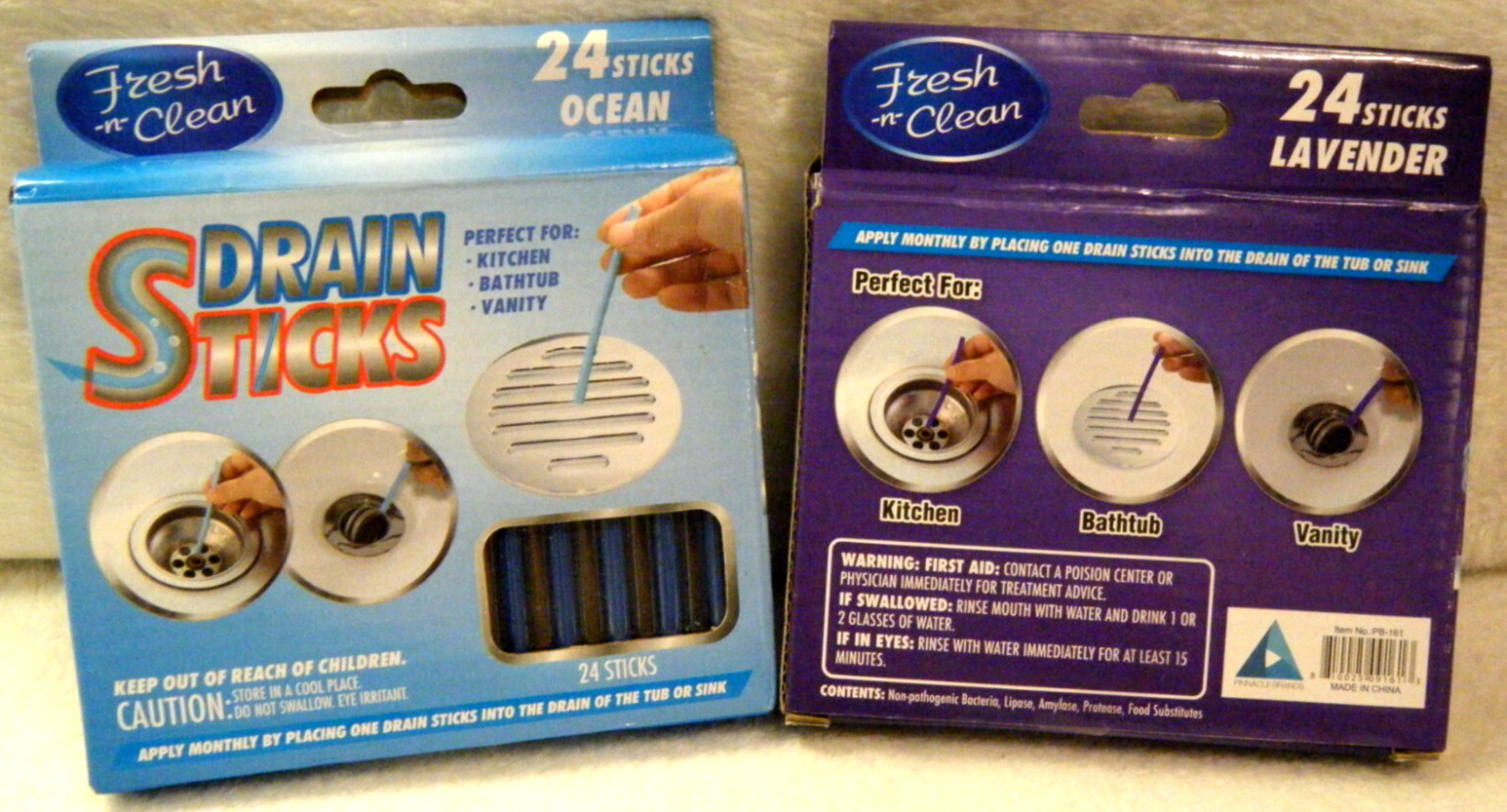 Drain Sticks 2/24 Pk Keeps Drains & Pipes Clear Odor Free Lavender/ Ocean Scent