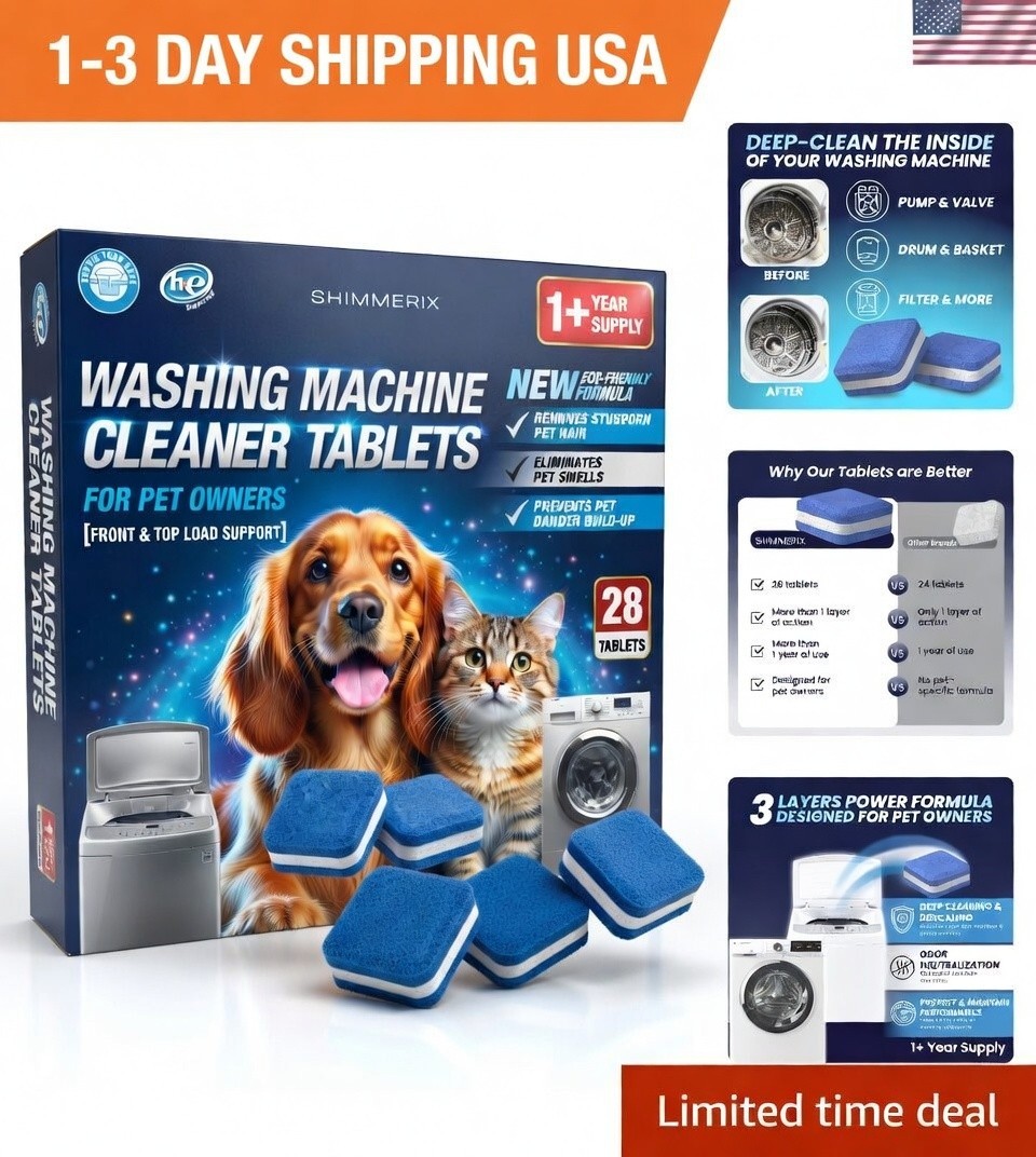 Washer Cleaner Tablets – Remove Pet Hair & Smells, Front & Top Load Safe 28 pack