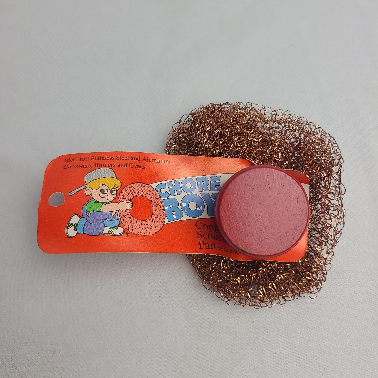 Vintage NOS Chore Boy Copper Scrubber Scouring Pad Wood Handle Original Tag
