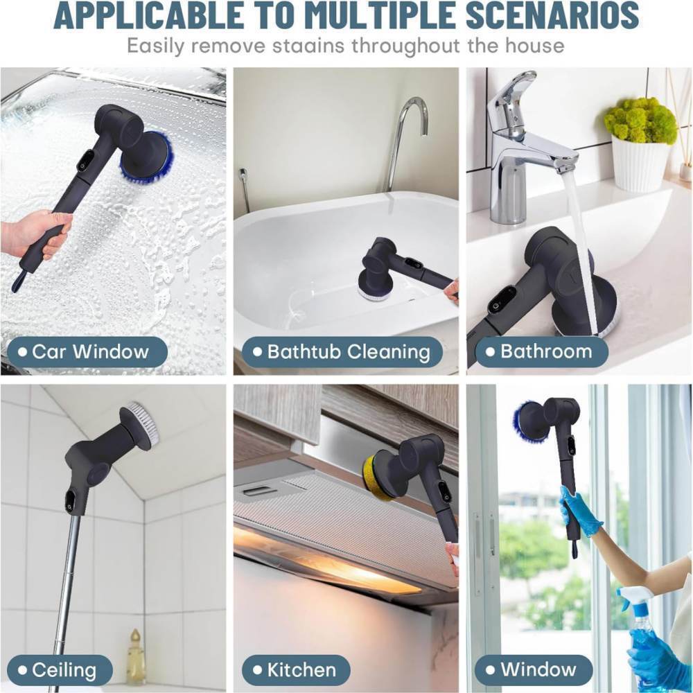 Electric Spin Scrubber 8 Replaceable Brush Heads Shower Cleaner Brush 3 Speeds
