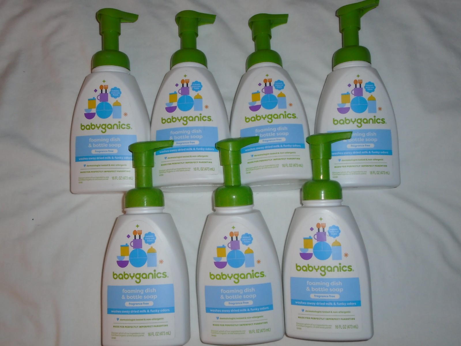 Set of 7 Babyganics Foaming Dish Bottle Soap 16 oz Pump Bottles – Fragrance Free