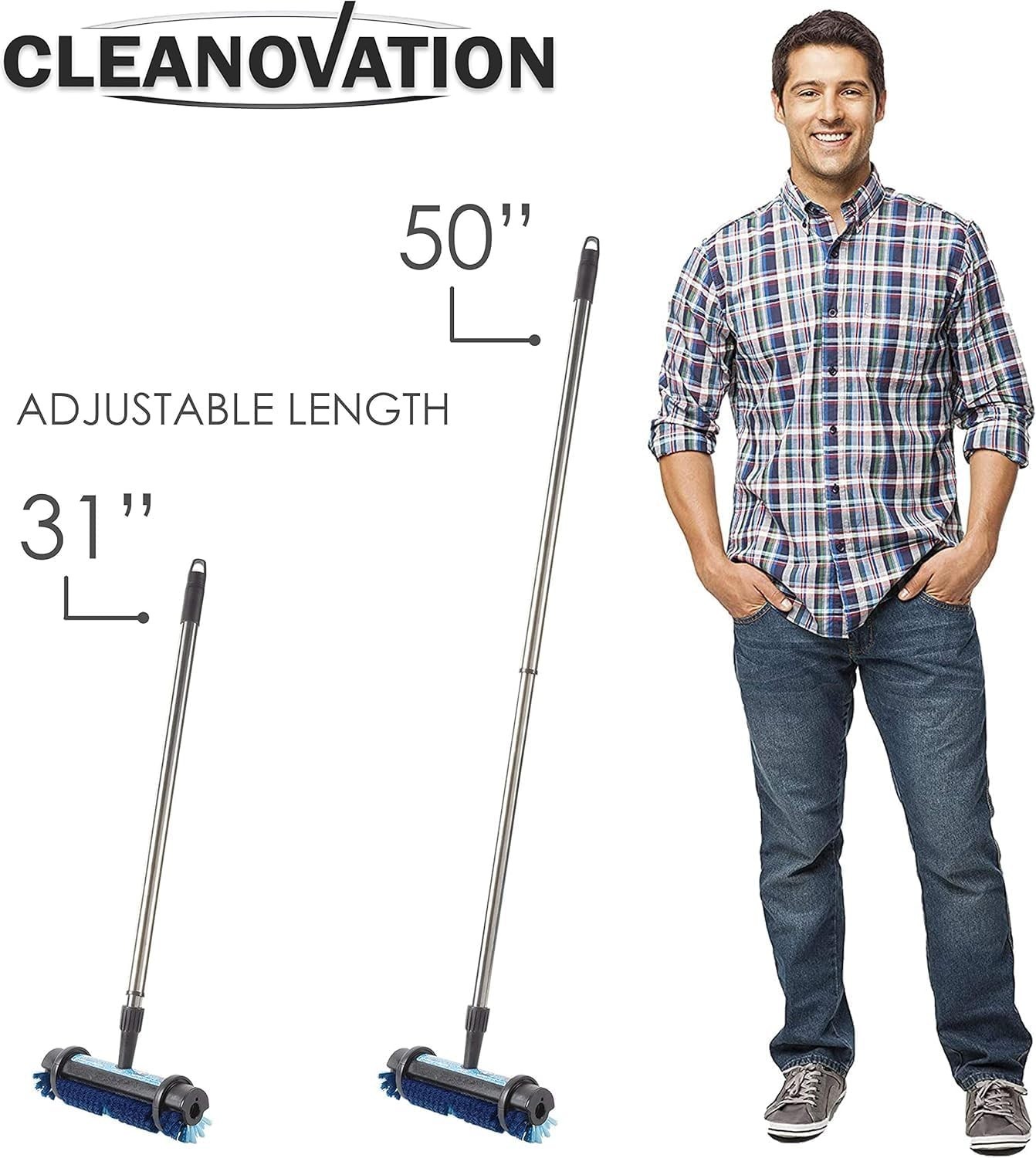 Ergonomic 2-in-1 Carpet Scrubber with Long Handle & Stain-Removing Shampoo