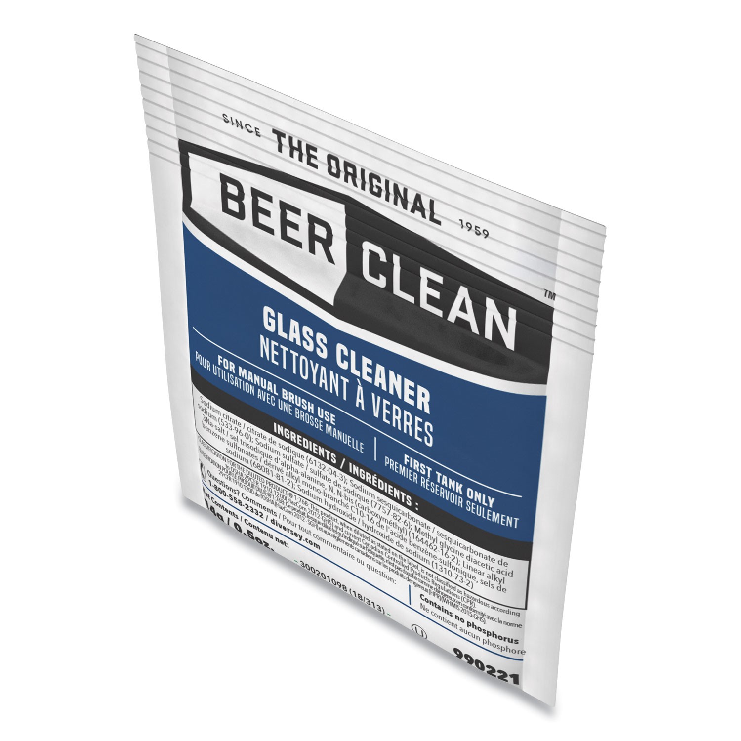 Diversey Beer Clean Glass Cleaner, Powder, .5oz Packet, 100/Carton