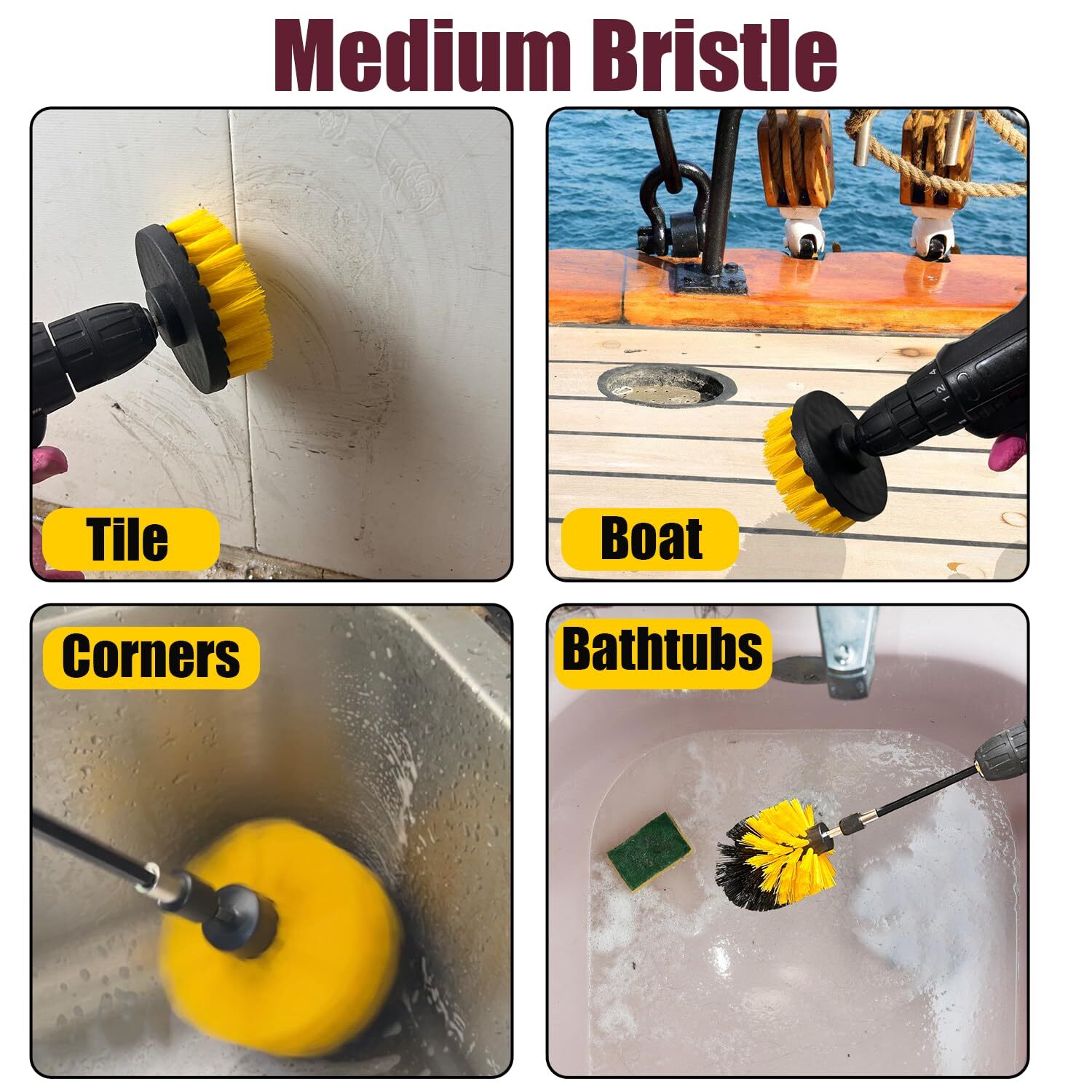 Drill Brush Attachment Set 7pcs 1/4in Power Scrubber Brush + Extend Long Attachm