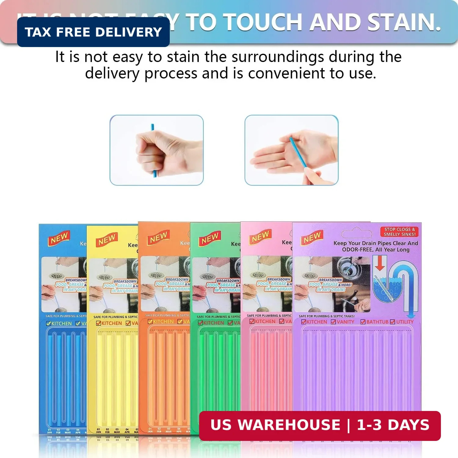 72pcs Drain Cleaner Deodorizer Sticks – Keep Drain Pipes Clear, Prevent Clogs fo