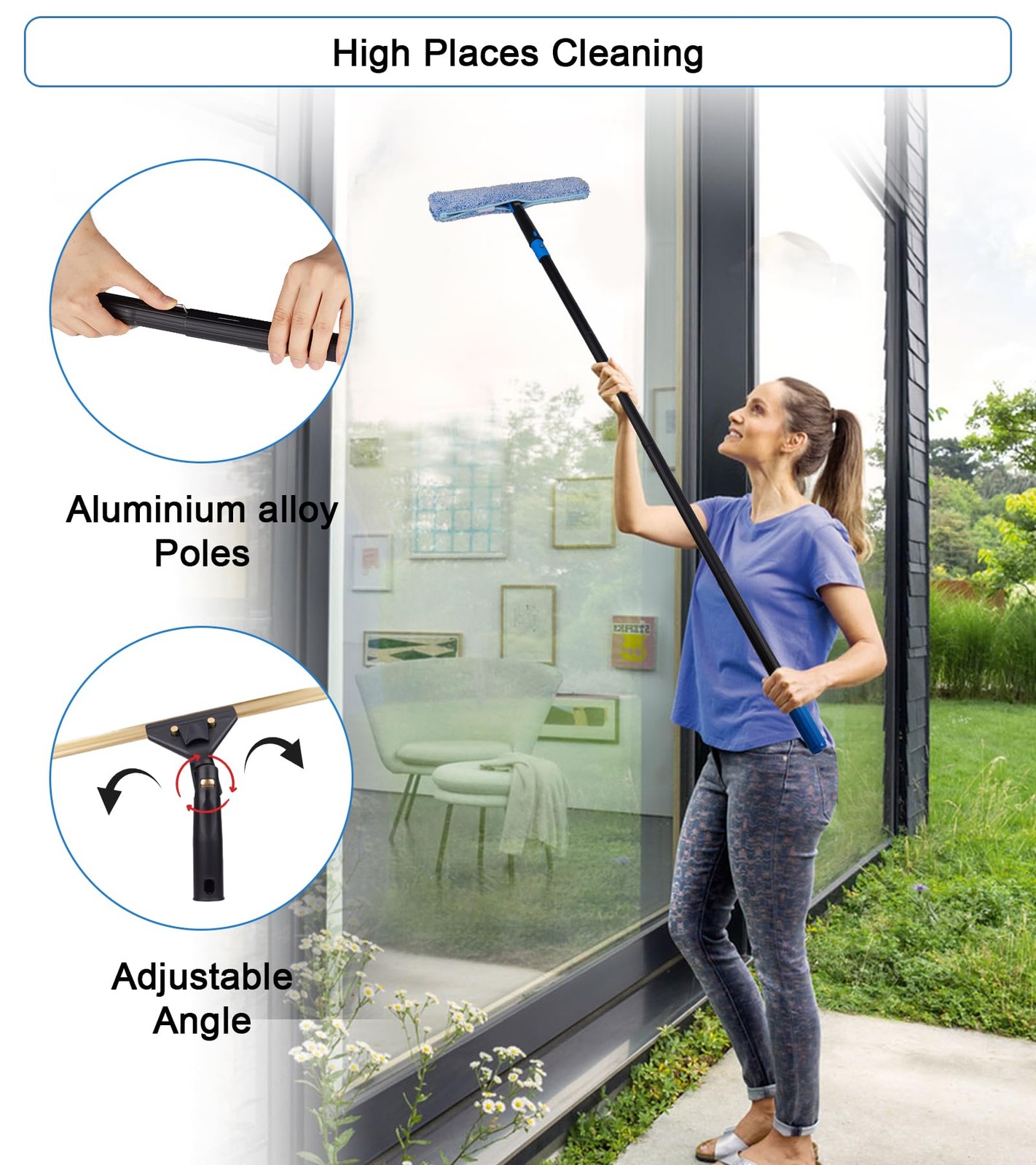 Swivel Squeegee Kit with 4 Extension Poles,Glass Scraper, Bendable Duster, 2 …