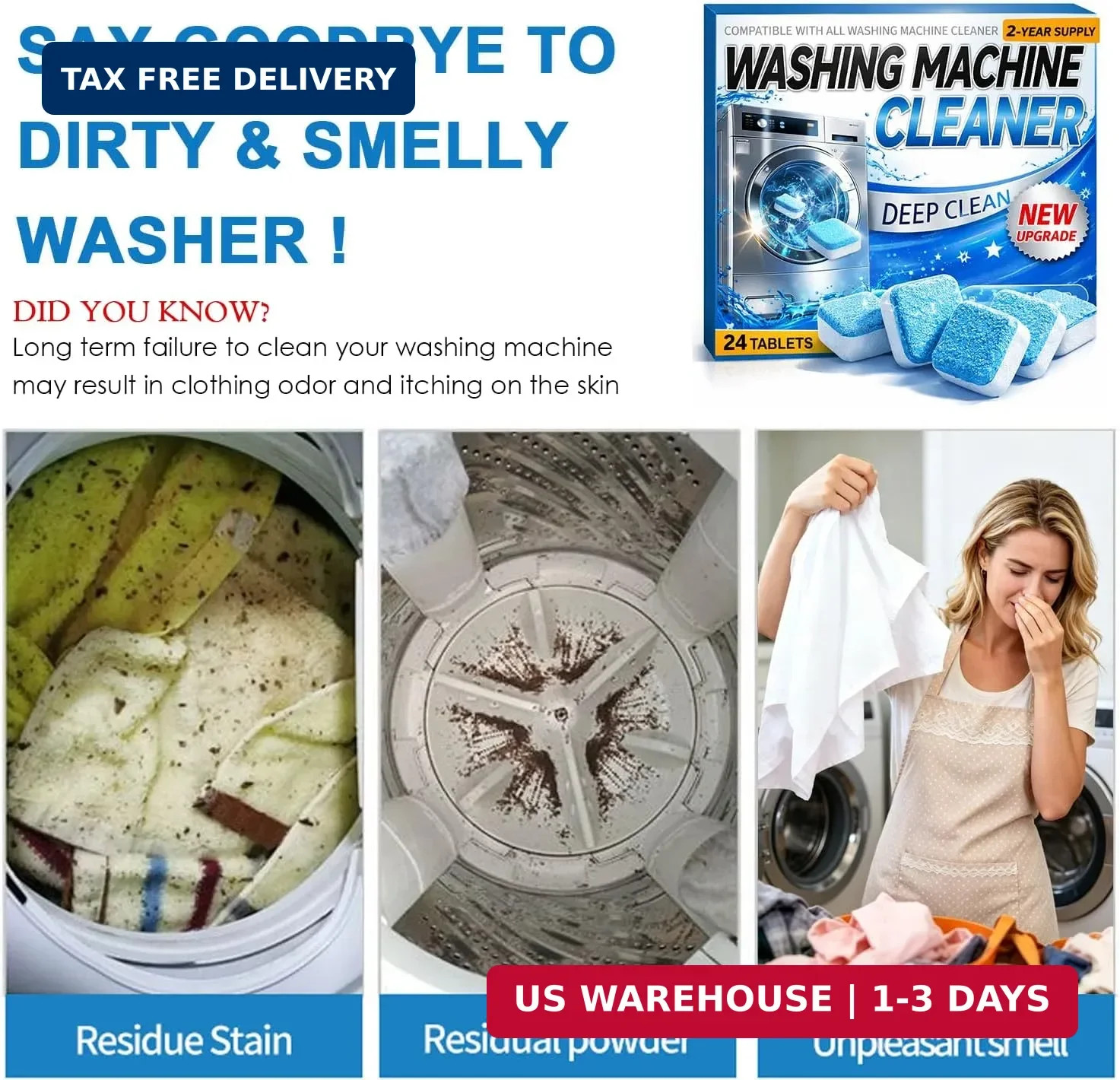 Washing Machine Cleaner Tablets 24 Pack Enzyme Deep Clean Front Load Washer