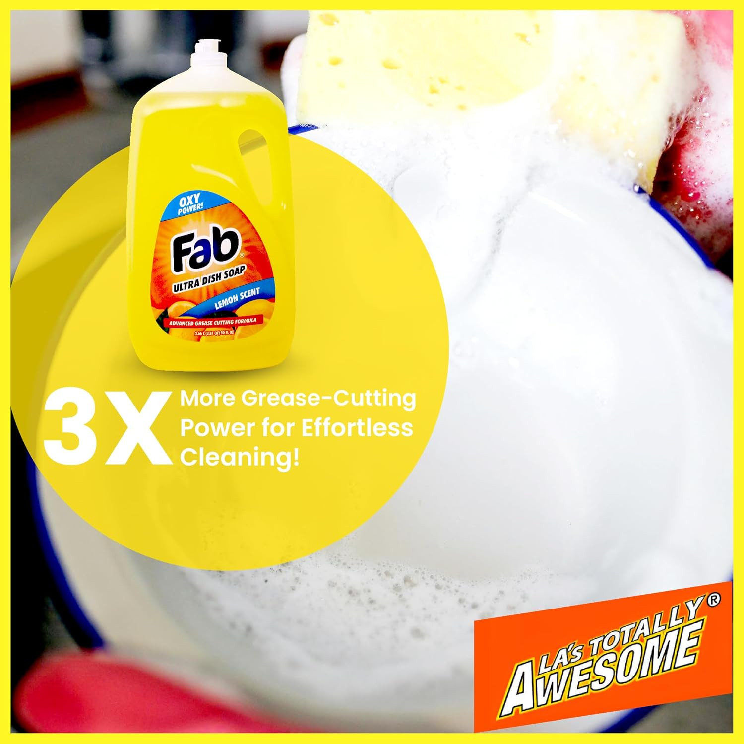 Fab Liquid Dish Soap, Lemon Scent, 90 Fl Oz (Pack of 2) – Powerful Grease-Cuttin