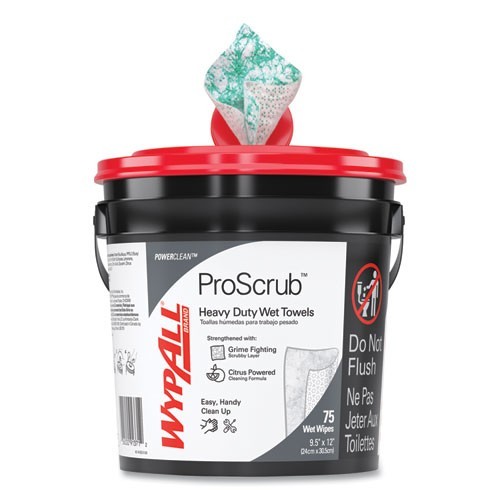 WypAll Clean ProScrub Wipes, Cloth, 9.5×12, Citrus, 75/Bucket, 6 Buckets/Carton