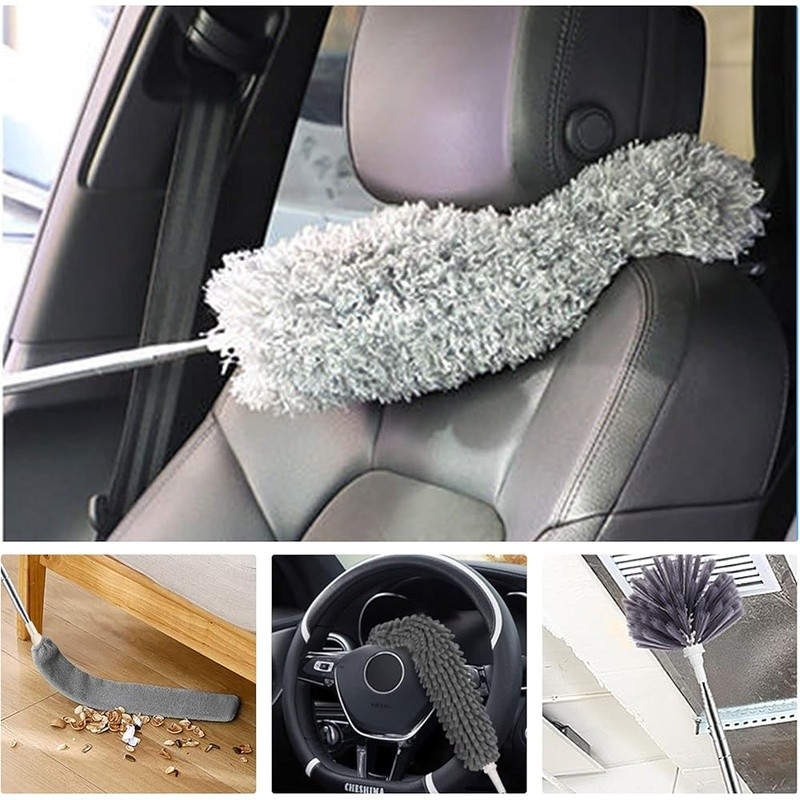 5 PCS Extendable Microfiber Duster Kit High Ceiling Furniture Cobweb Cleaning US