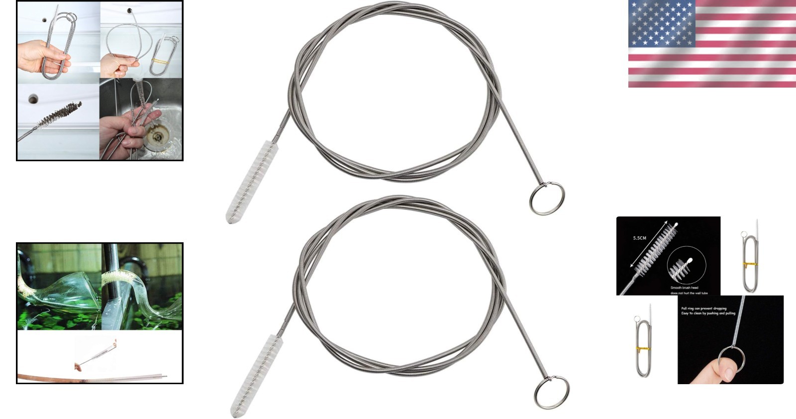 60 Inch Stainless Steel & Nylon Tube Cleaning Brushes – Multi-Use Convenience