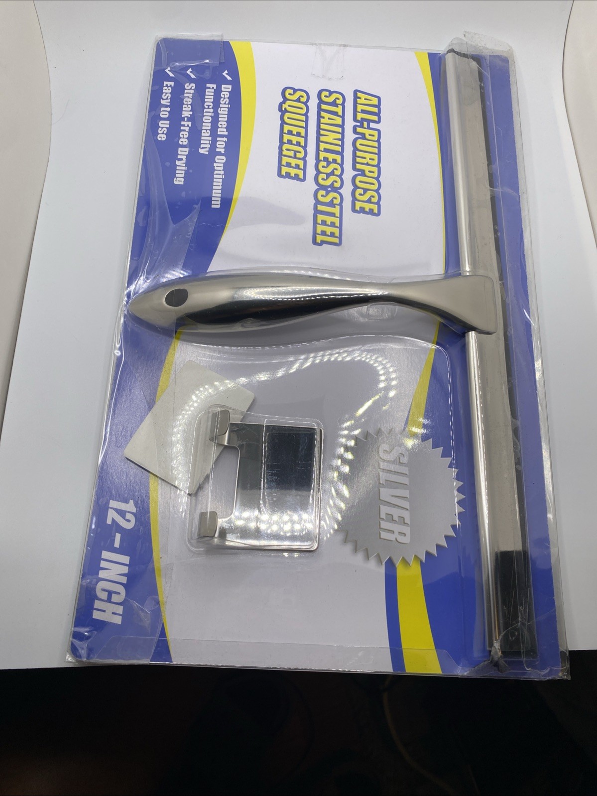 All-Purpose Stainless Steel Shower Squeegee for Glass Doors with Adhesive Hooks