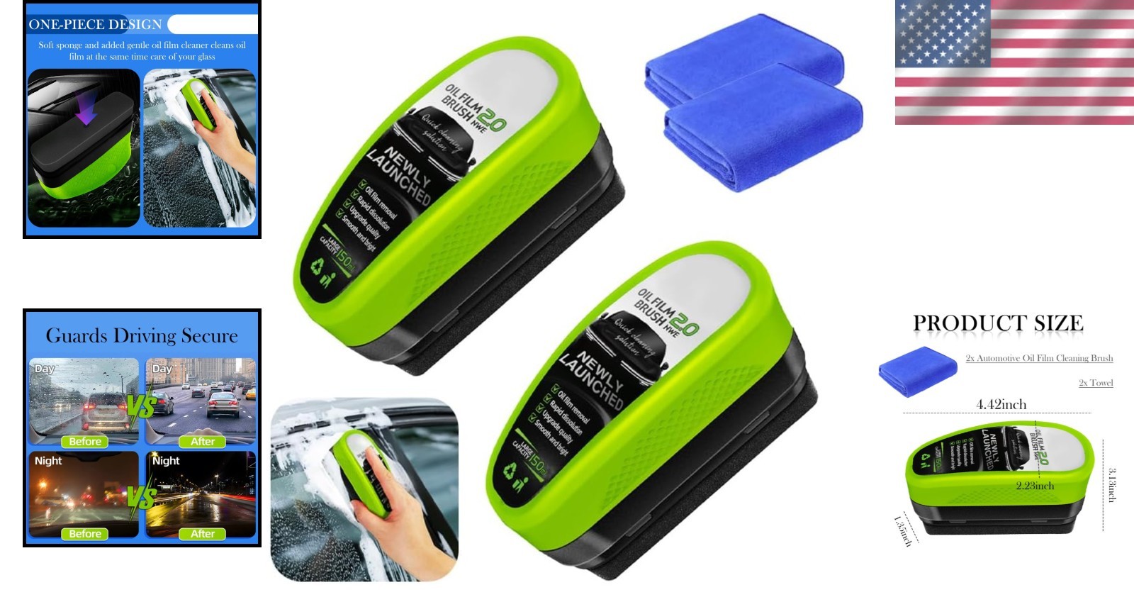 2025 New Automotive Oil Film Cleaning Brush, Clear Vision Glass Cleaner, 2 PACK