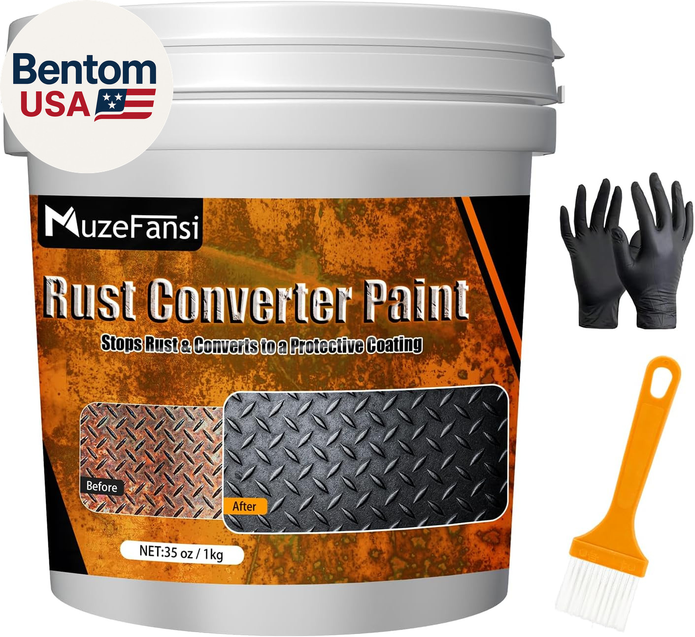 2-In-1 Rust Converter & Metal Primer, 35Oz Black Rust Inhibitor Paint for Metal