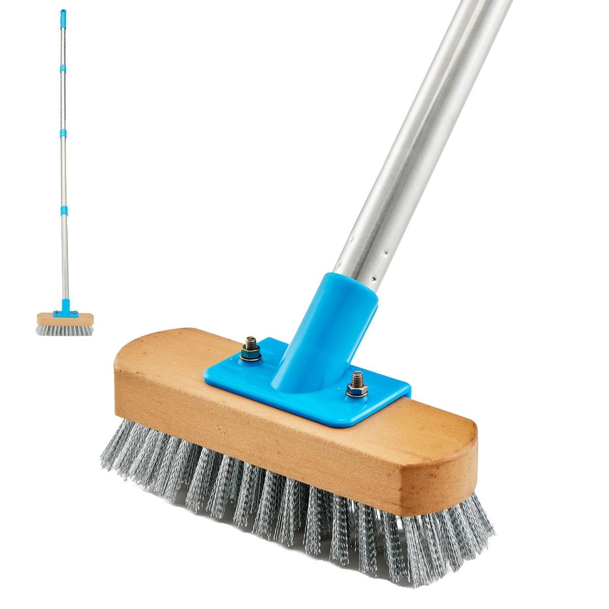 Stainless Steel Deck Scrub Brush Long Handle Heavy Duty Floor Scrubber Pole