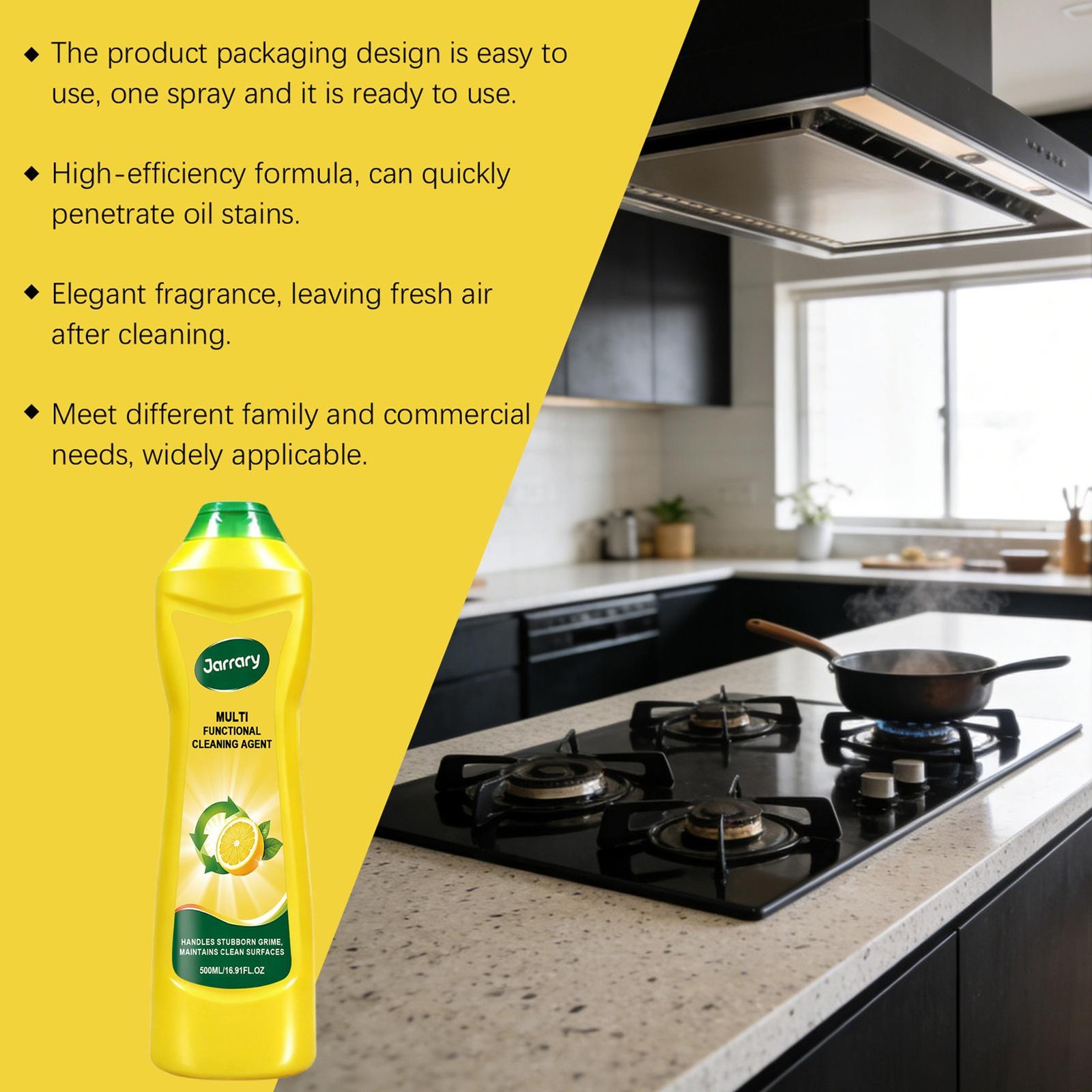 Jarrary All Purpose Cleaner 500ml, Lemon Scent Powerful Household Cleaning Tool