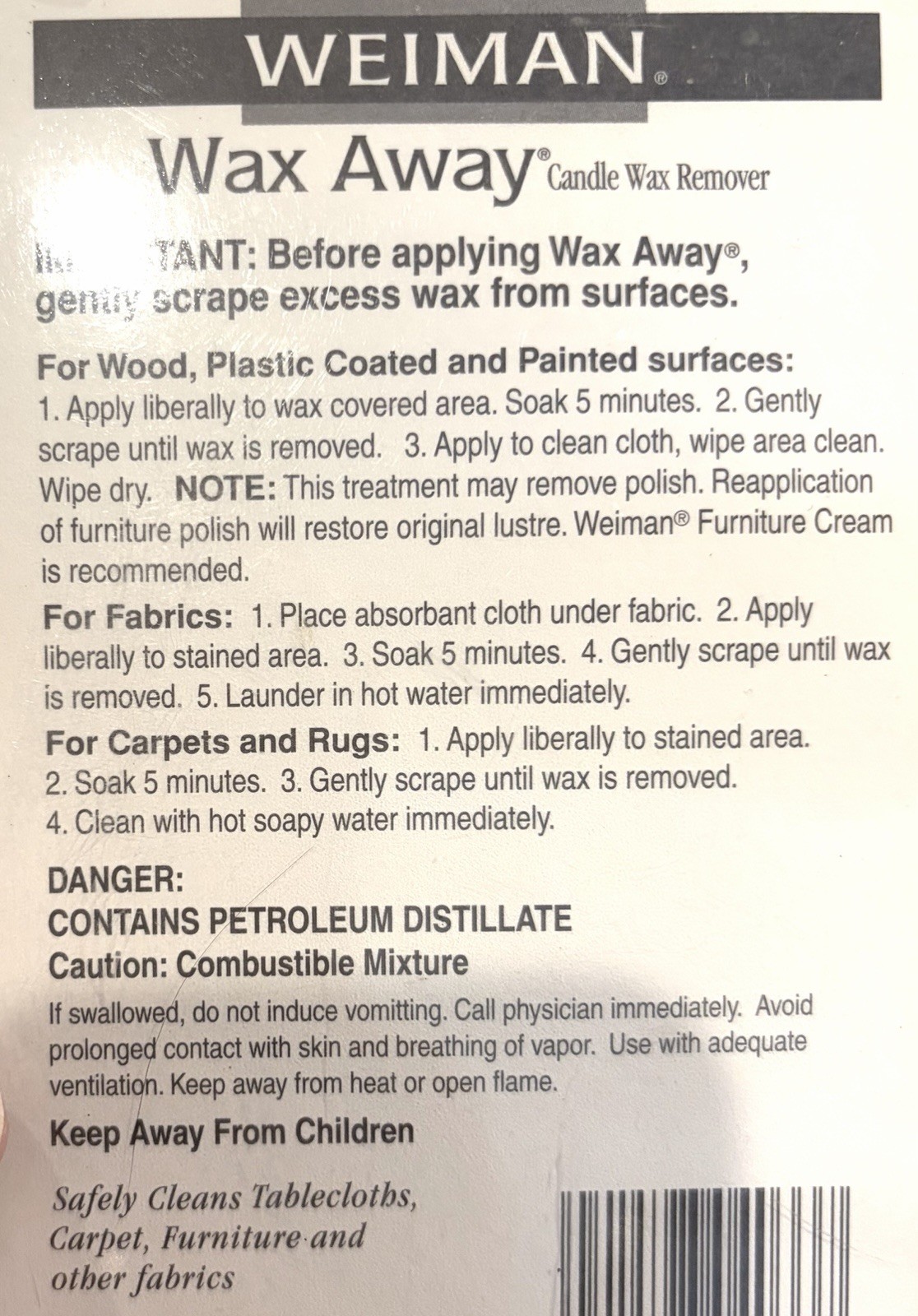 Weiman Wax Away Candle Wax Remover Set 4 Fl. Oz. NEW, Sealed