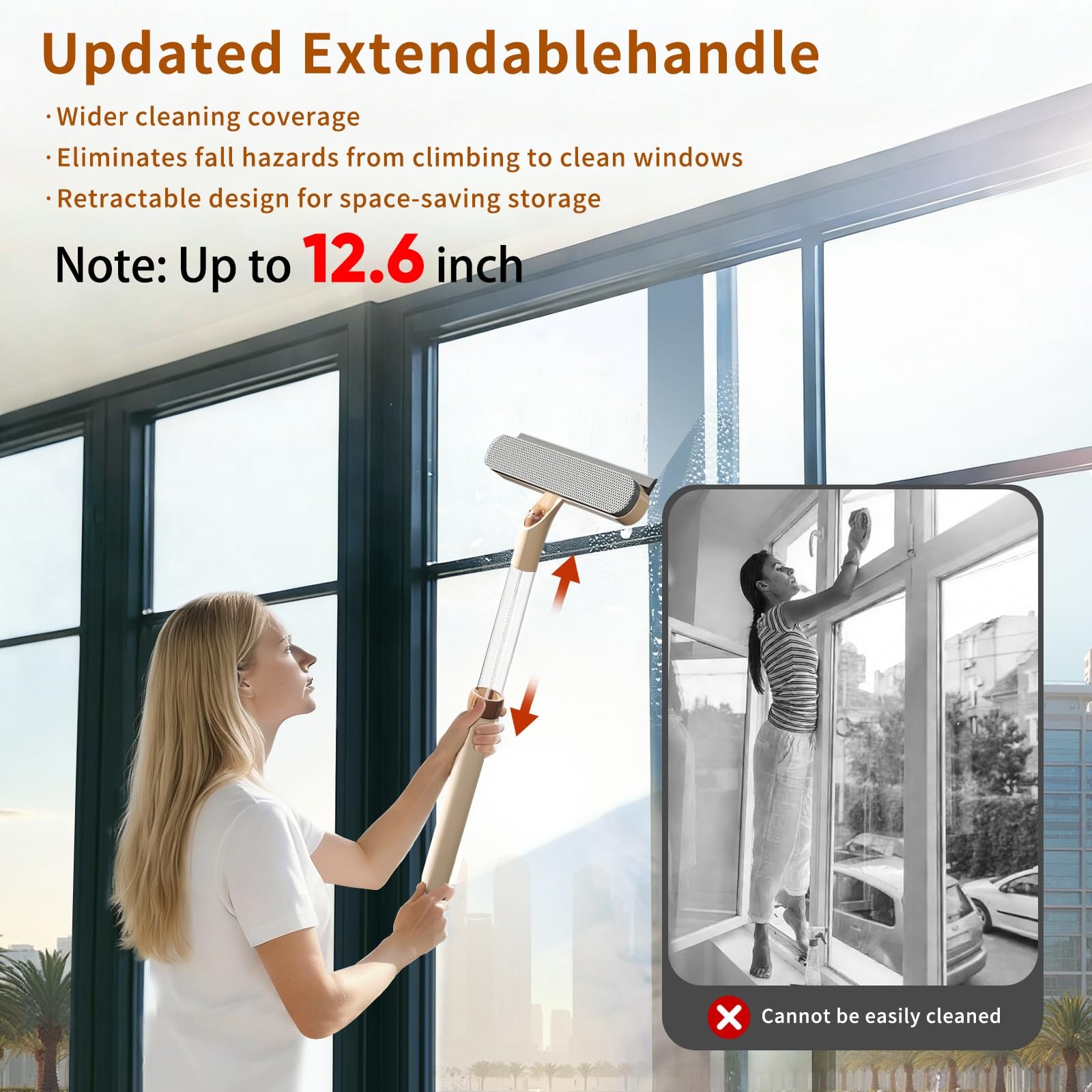 2 Pack 5-in-1 Extendable Window Squeegee with Spray, 12.6 Inches All-Purpose …