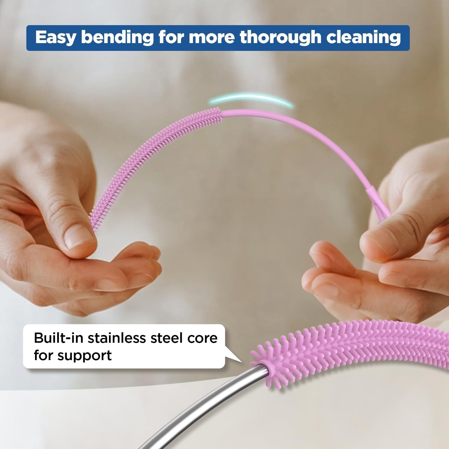 Silicone Straw Cleaner Brush, 2Pcs Reusable Straw Brush Extra Long for Cleani…