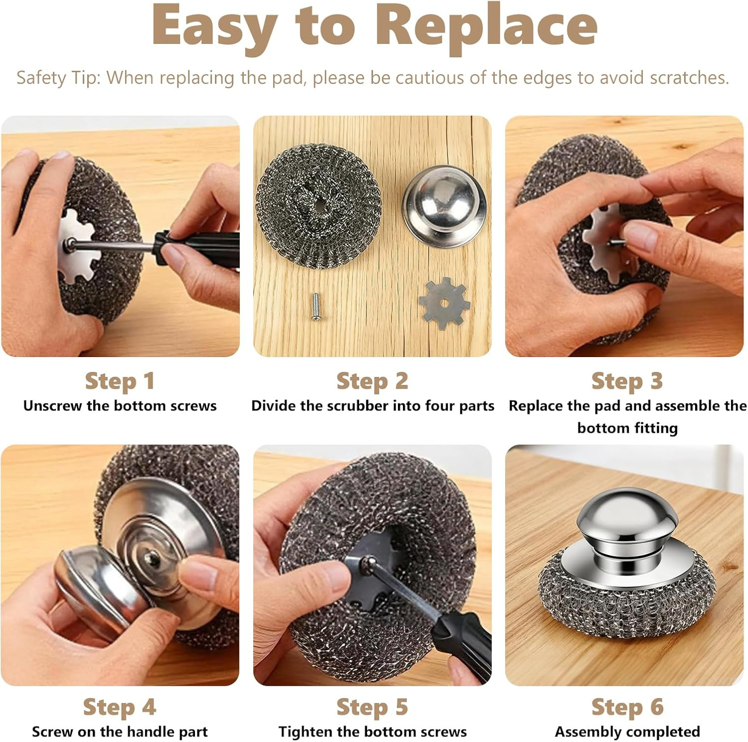 Steel Wool Scrubber, 4-Pack Stainless Steel Scrubber Pads with Handle – the Ulti