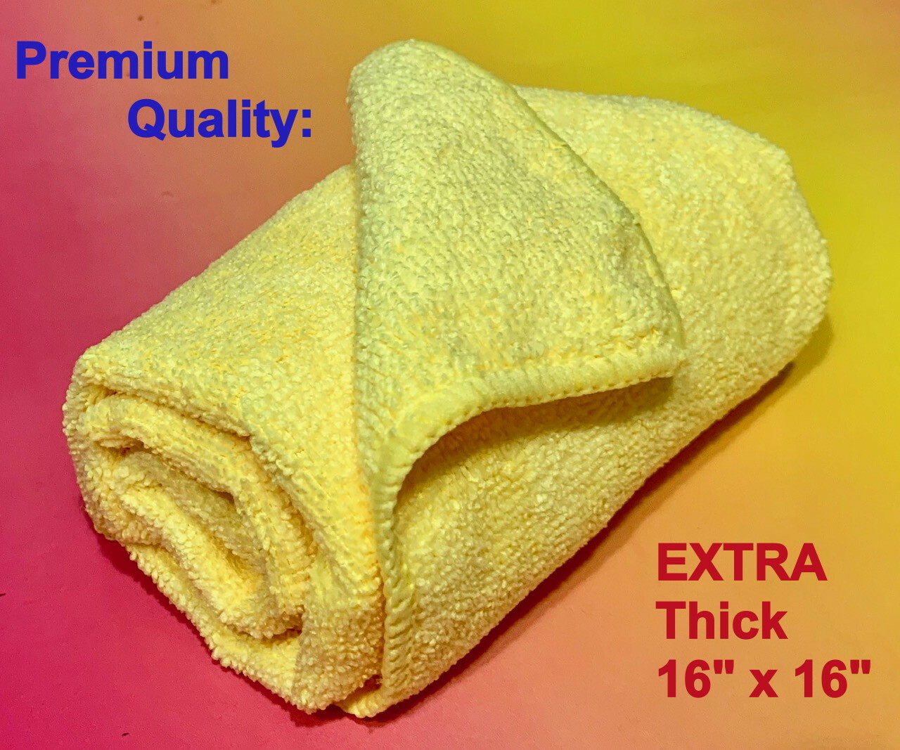 3 YELLOW MICROFIBER CLEANING WASH CLOTH TOWEL RAG 16″x16″ 300GSM DISHES GLASS