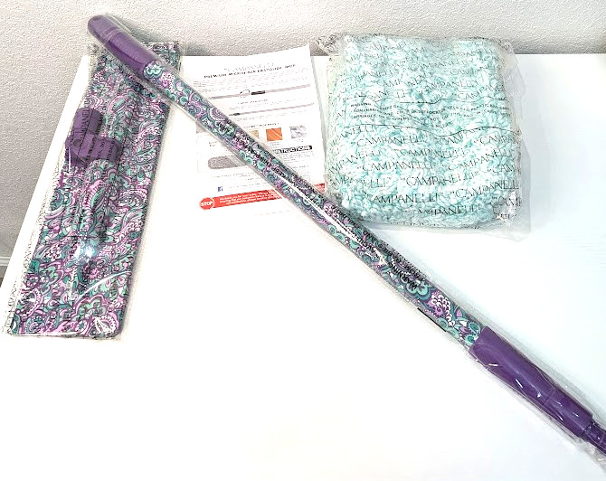 CAMPANELLI EasyGlide Microfiber Wet & Dry Mop Set – Purple Floral Paisley NEW