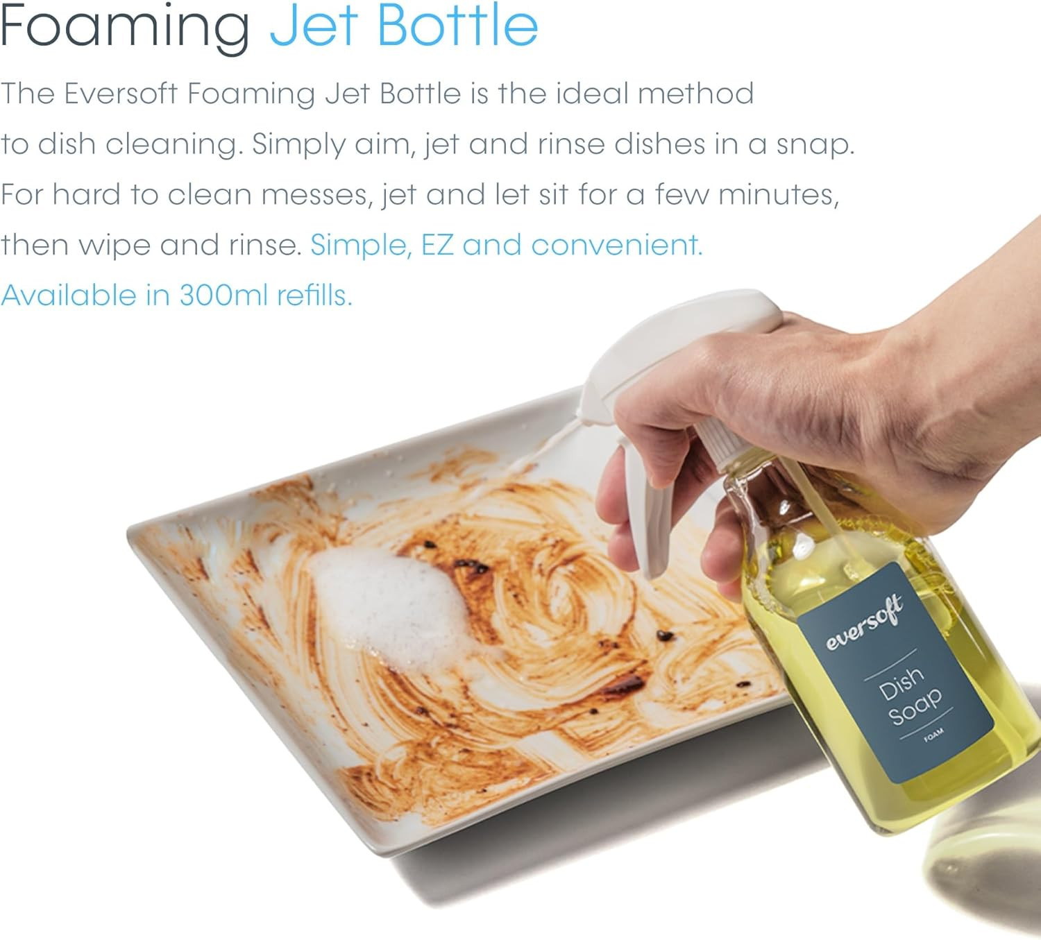 Eversoft Foaming Jet Dish Soap Spray Trigger Bottle for Kitchen/Bathroom/Office/