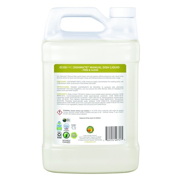 Ecos Pl9721/04 Dish Soap, Hand Wash, 1 Gal, Jug, Liquid, Unscented,