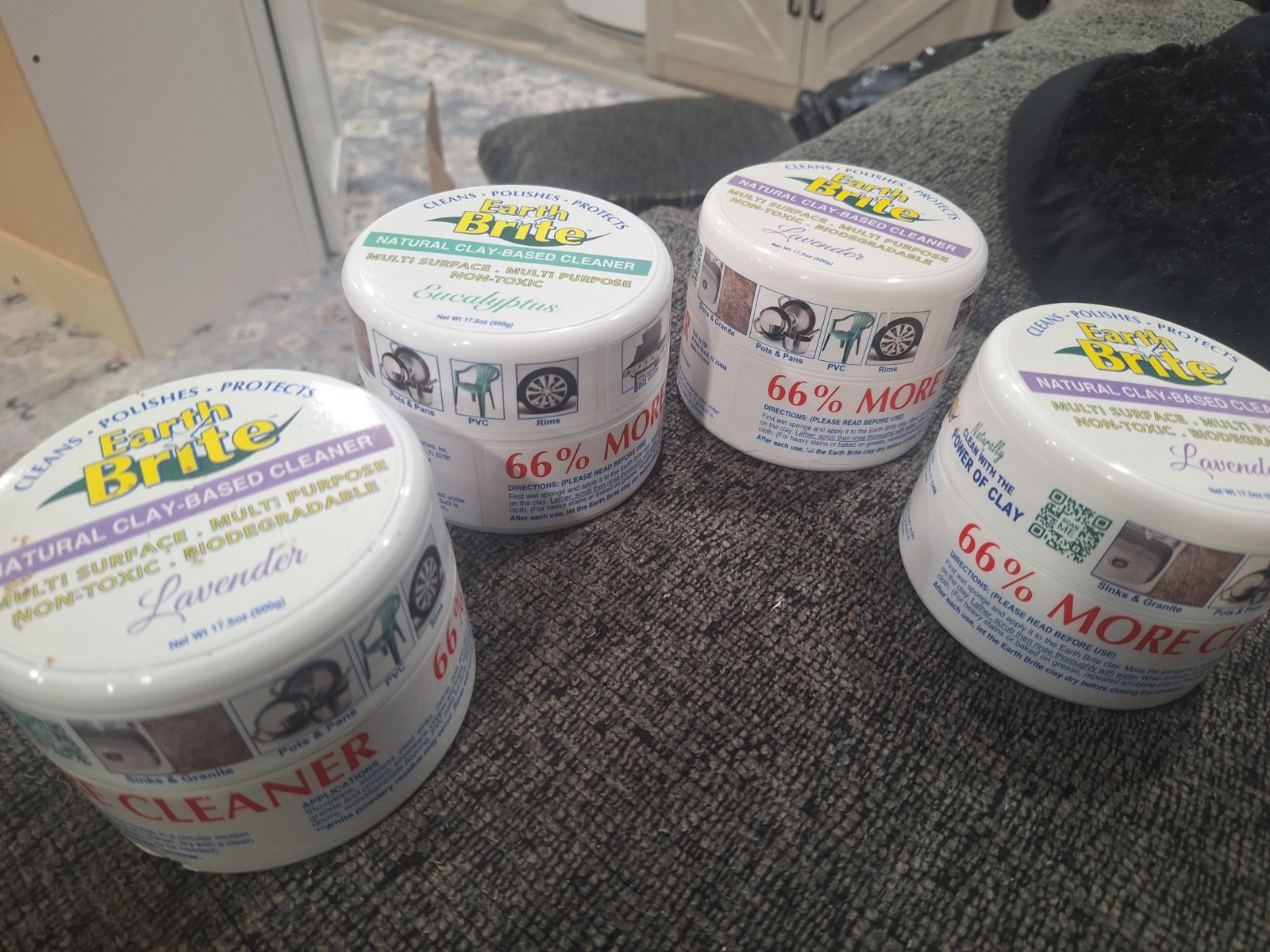 Lot Of 4 Earth Brite Natural Clay Based Cleaner 17.5 OZ Eucalyptus,lavender Ds