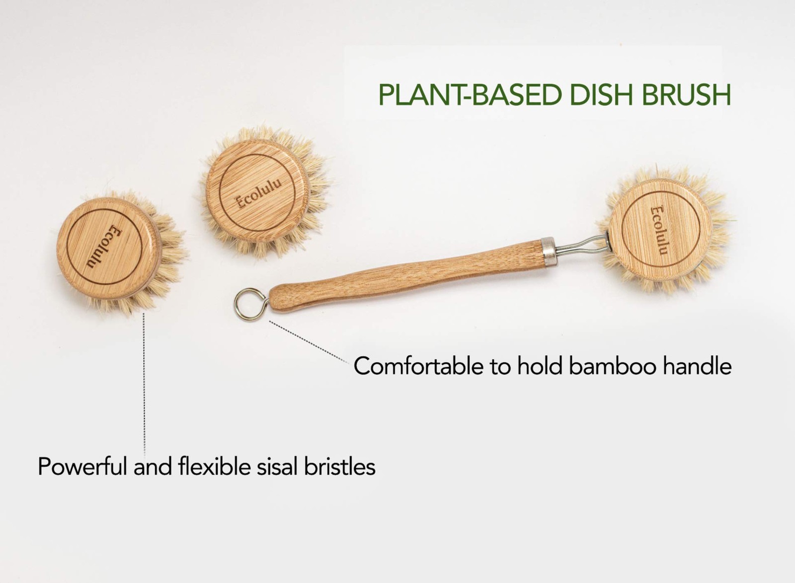 Ecolulu Natural Bamboo Dish Brush & Wood Bottle Brush For Wide Mouth Bottles Cup
