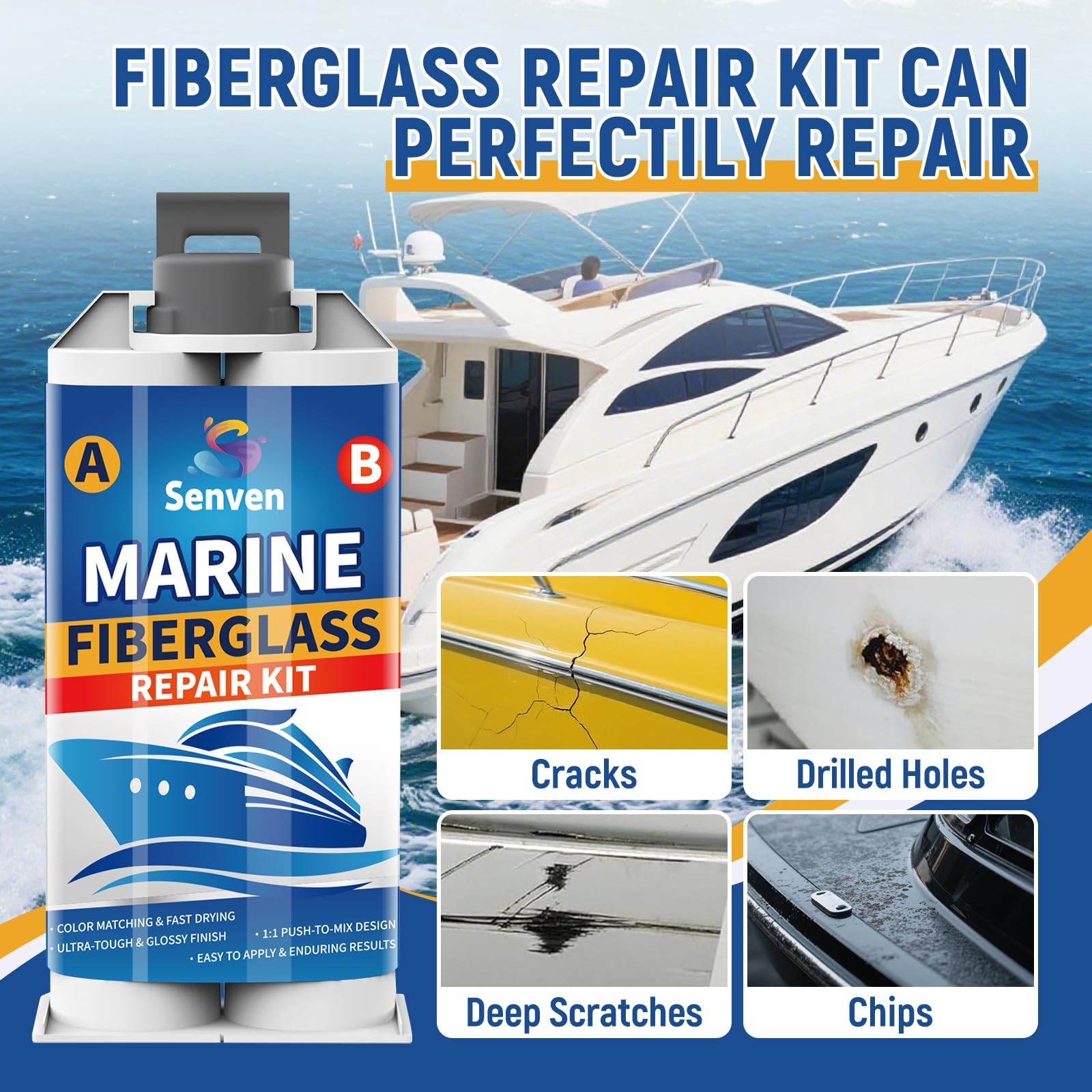 Marine Fiberglass Boat Repair Kit White Resin Gel Coat Repair Kit for Boats