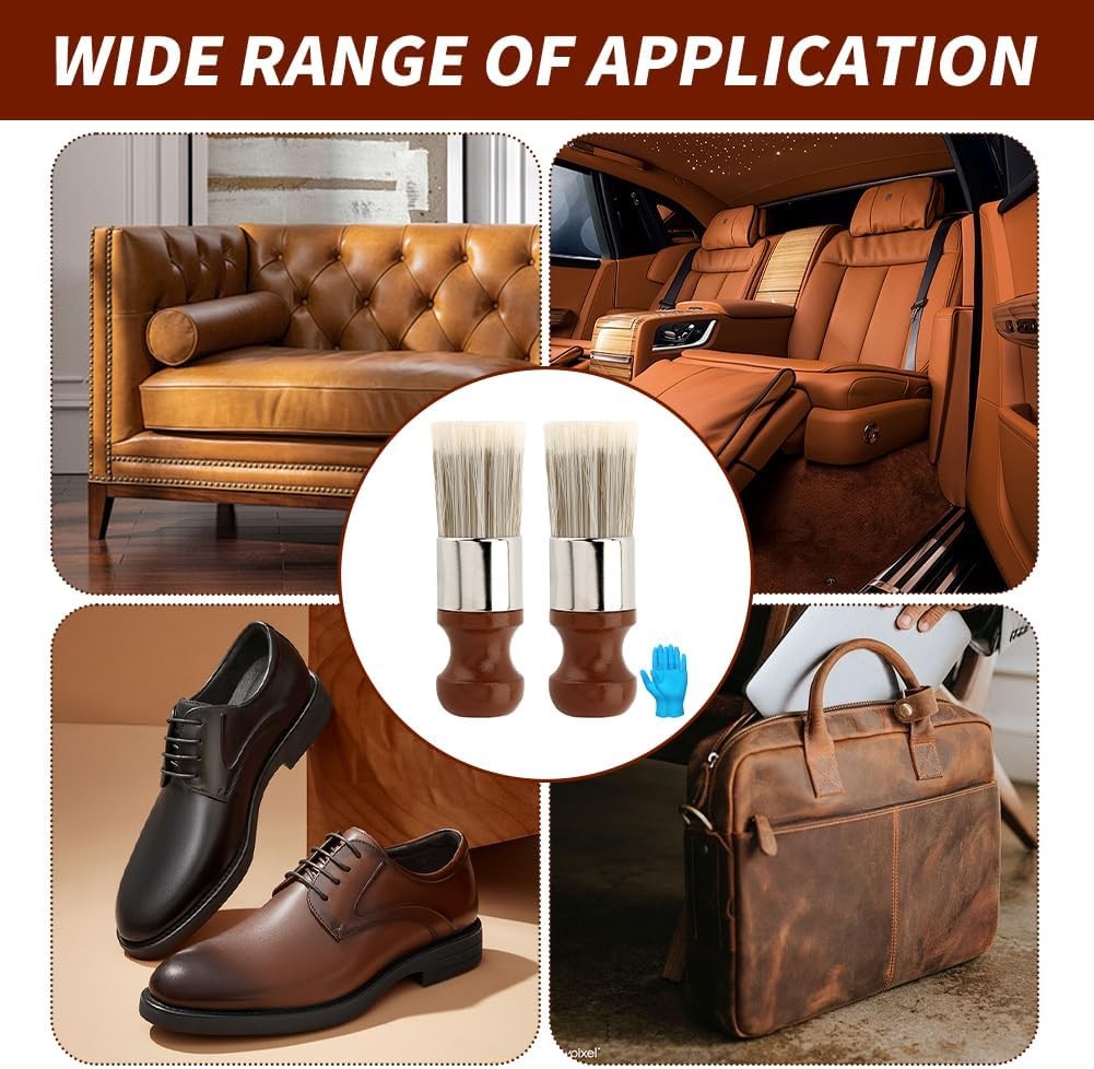 2Pcs Leather Cleaning Brushes with Gloves, Furniture Wax Brush for Wood & Car