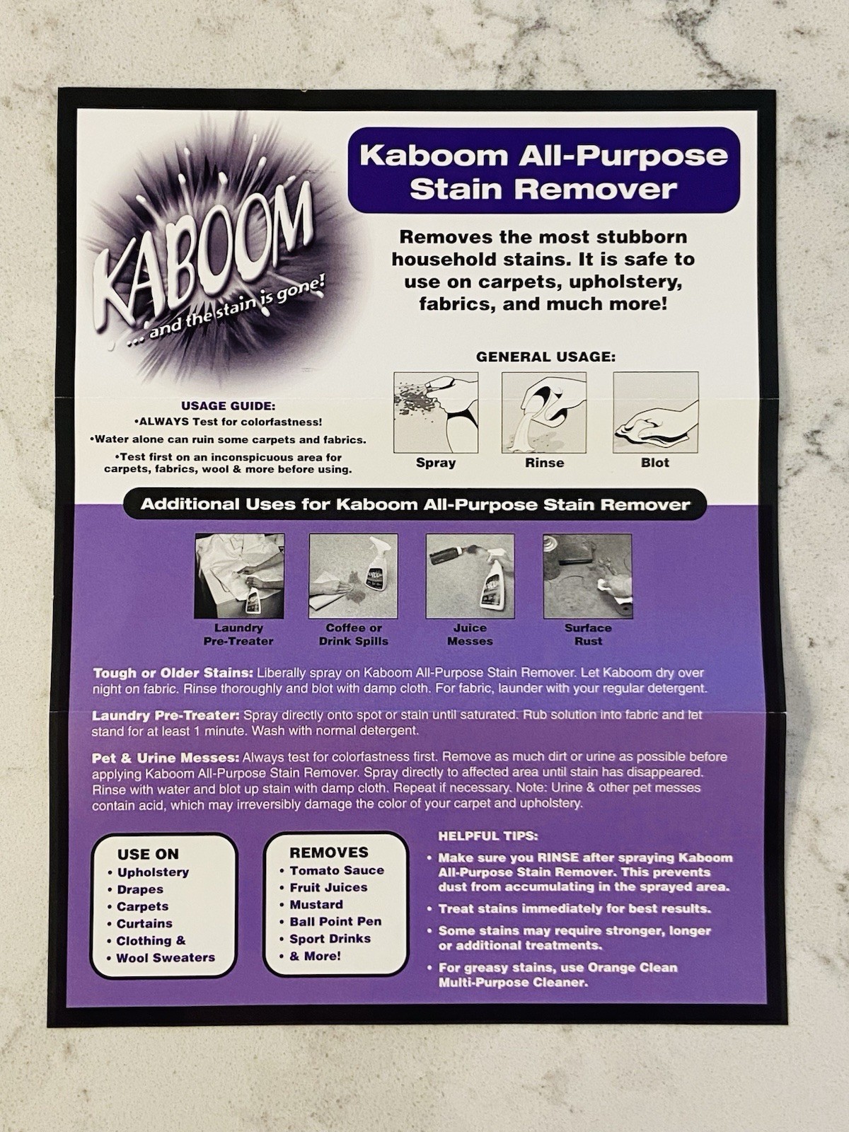 NEW IN BOX ~ KABOOM 20 FL OZ ALL-PURPOSE STAIN REMOVER WITH CHAMOIS & NOZZLE