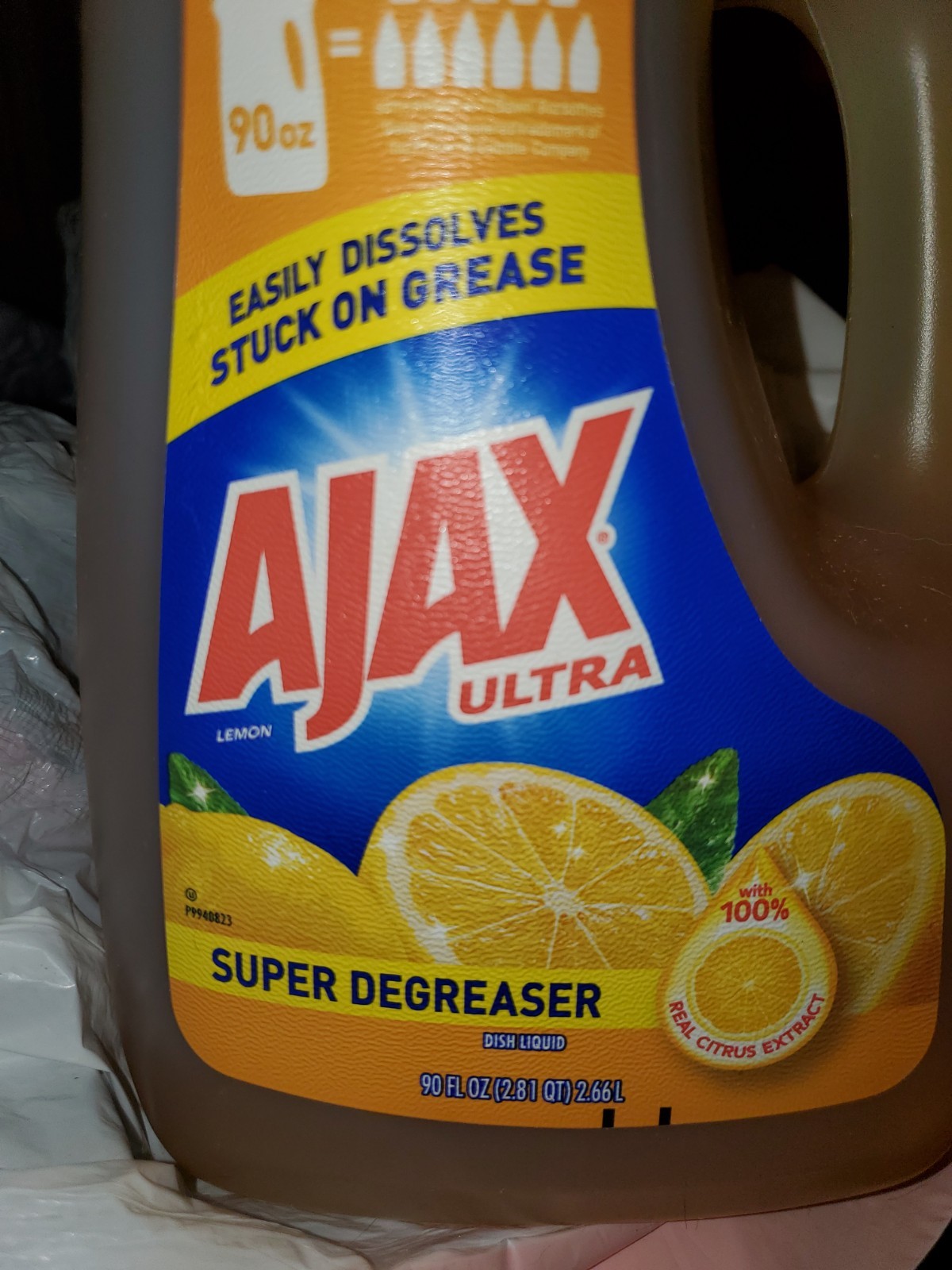 AJAX LEMON ULTRA with 100% SUPER DEGREASER DISH LIQUID 90 FL OZ (2.81 QT) 2.66L