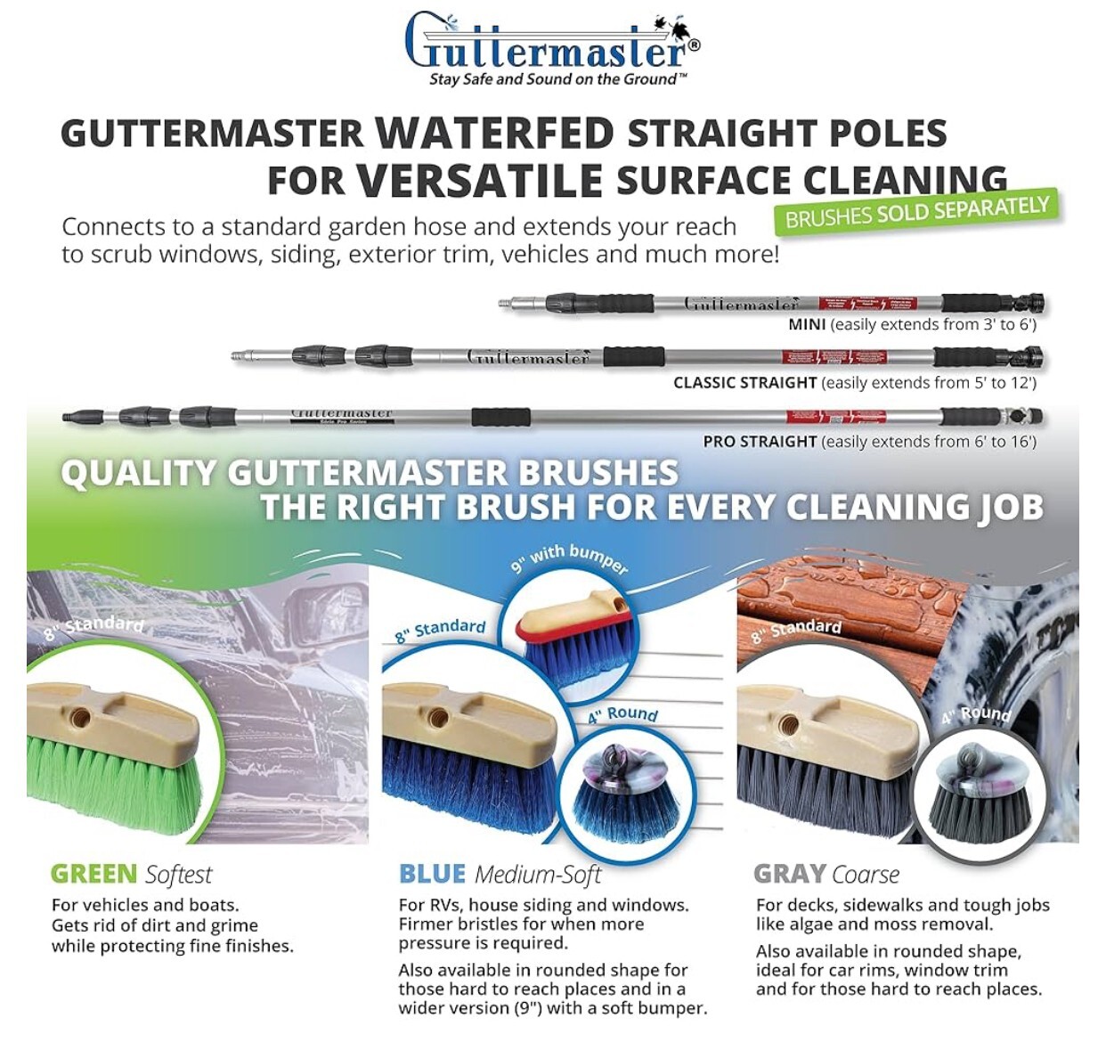 GutterMaster Classic Straight Water Fed Telescopic Pole extends to 12 Feet