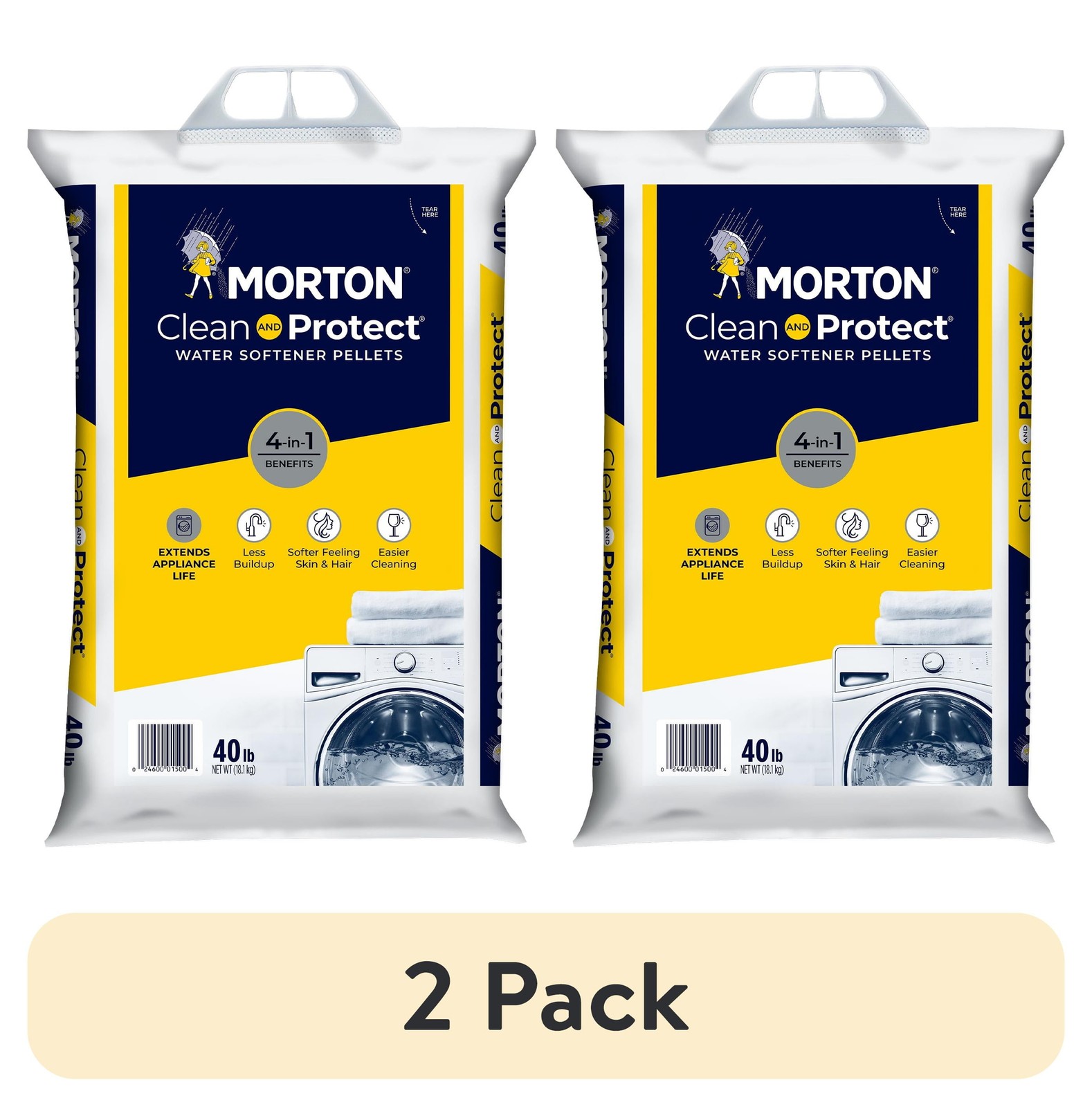 (2 Pack) Morton Clean and Protect Water Softener Salt Pellets, 40 lb