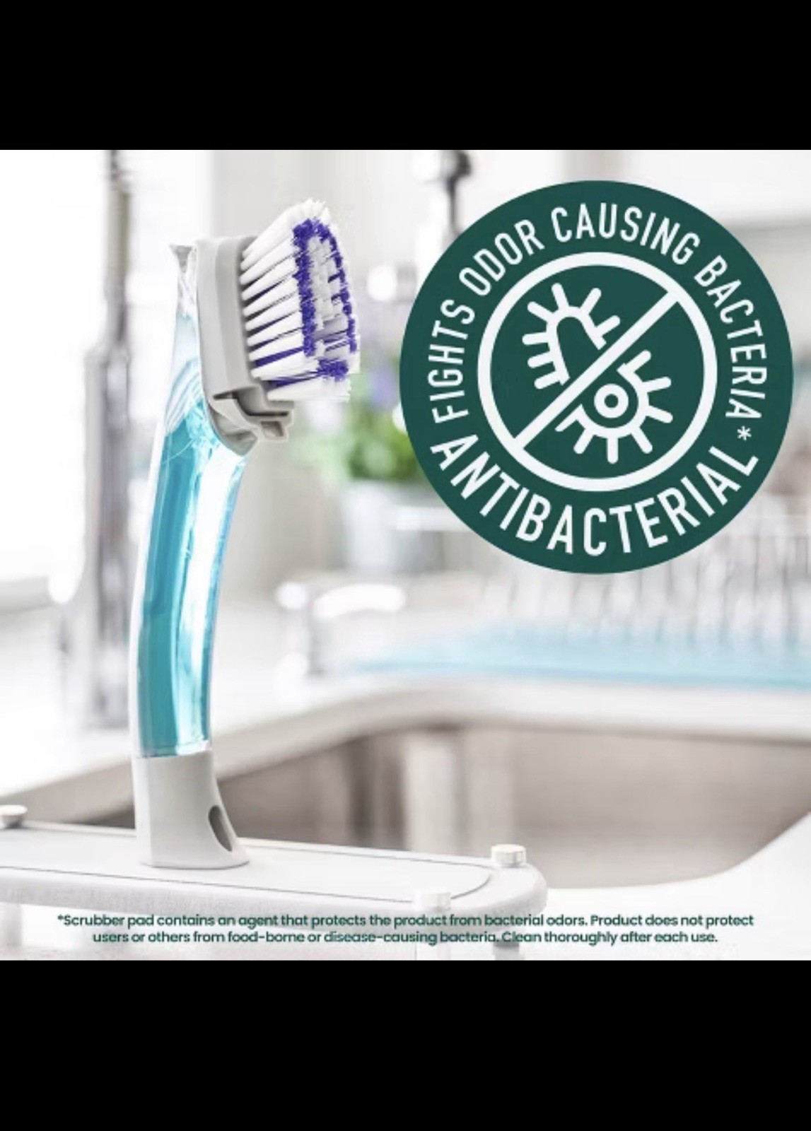 Odor Resist Soap Control Dishwand Brush, Non-Scratch Cleaning Brush with Scraper