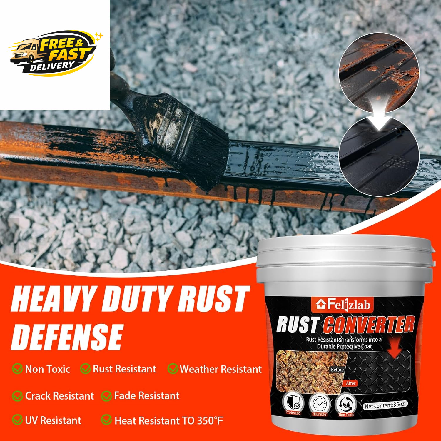 2-In-1 Rust Converter & Metal Primer, 35 Floz Automotive Rust Remover Paint for