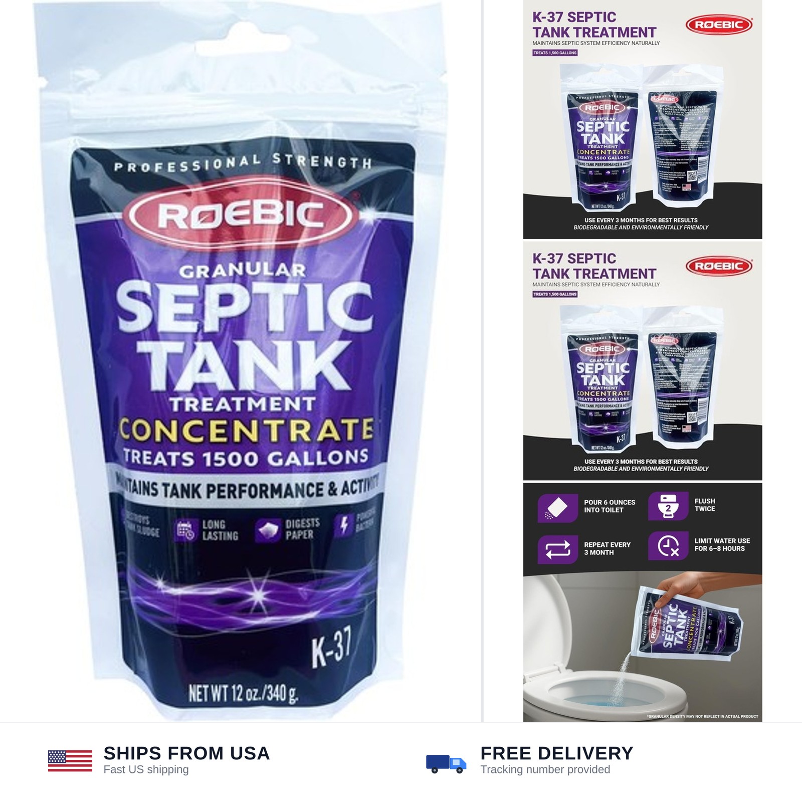 Roebic K-37-BAG Granular Septic Tank Treatment Concentrate, 12-Ounce